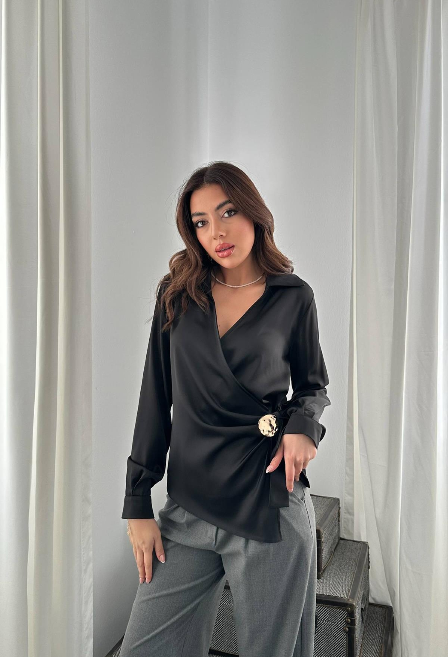 Elegant Notched Neck Blouse - Brand: Elisa - Women & Kids, Baby Clothes Wholesale - TheBS Women