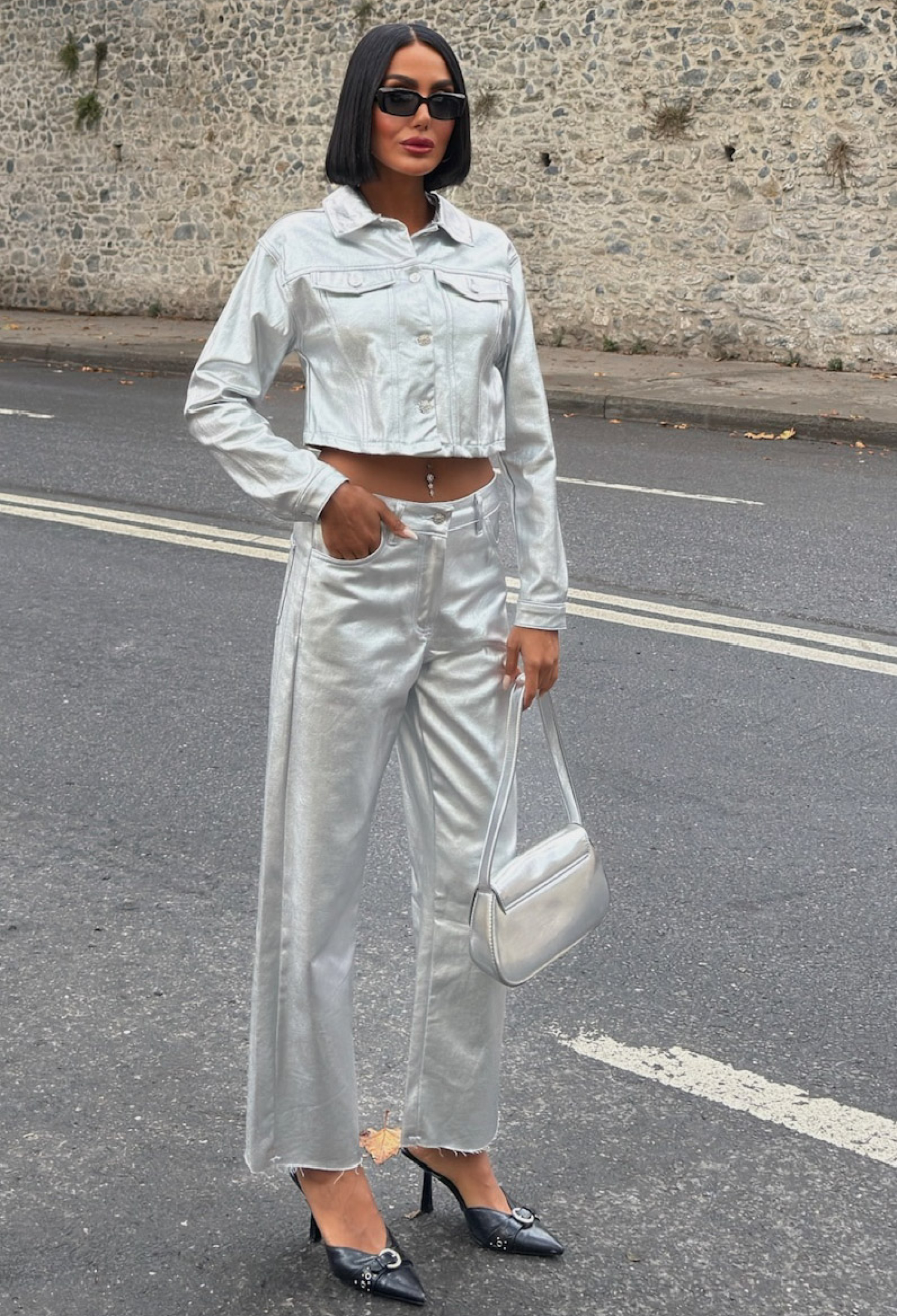 Metallic Silver Jacket Trouser Suit - Brand: Sobe Istanbul - Women & Kids, Baby Clothes Wholesale - TheBS Women