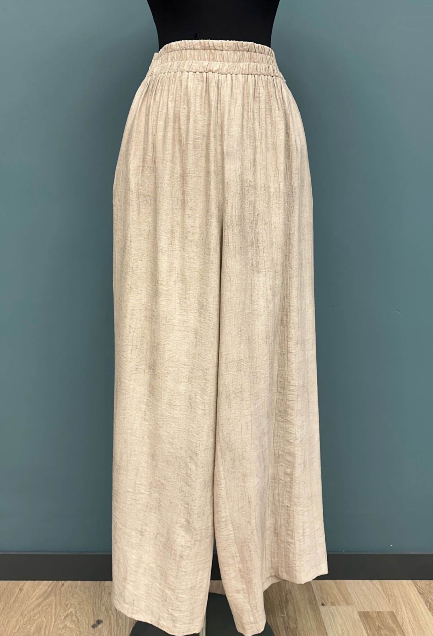 Beige Palazzo Pants Wide Leg Mid Waist Pull On - Brand: Puane - Women & Kids, Baby Clothes Wholesale - TheBS Women