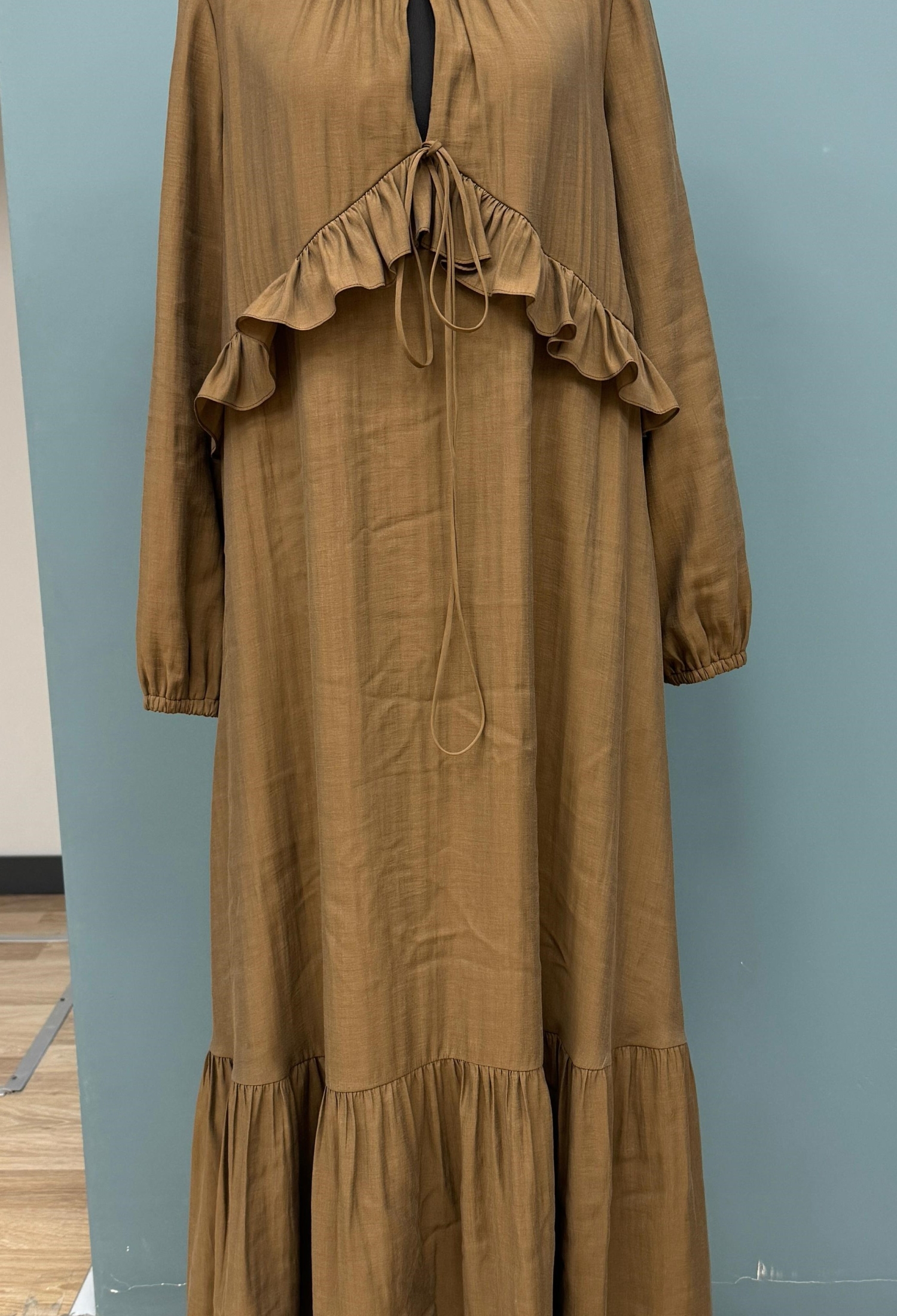 Brown Modest A-Line Maxi Dress With V-Neck - Brand: Puane - Women & Kids, Baby Clothes Wholesale - TheBS Women