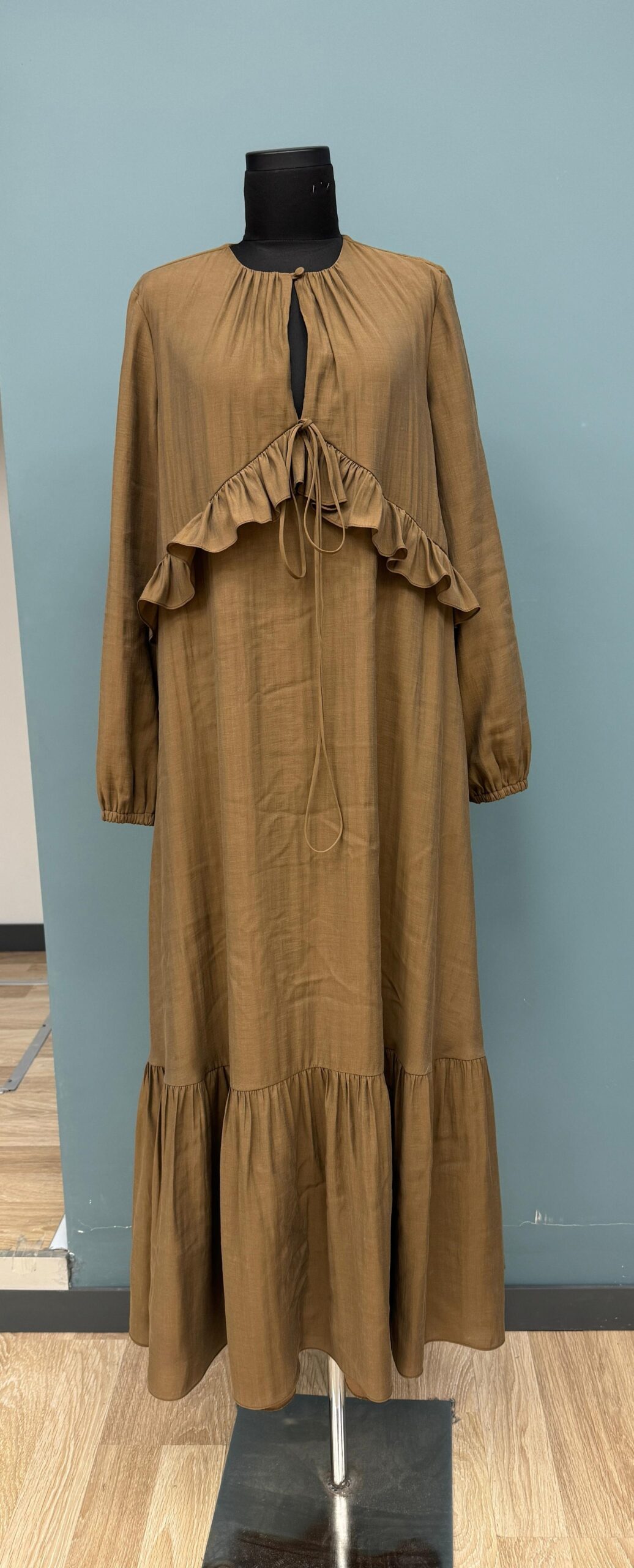 Brown A-Line Maxi Dress With V-Neck And Long Straight Sleeves - Brand: Puane - Women & Kids, Baby Clothes Wholesale - TheBS Women Brown A-Line Maxi Dress With V-Neck And Long Straight Sleeves - Brand: Puane - Women & Kids, Baby Clothes Wholesale - TheBS Women