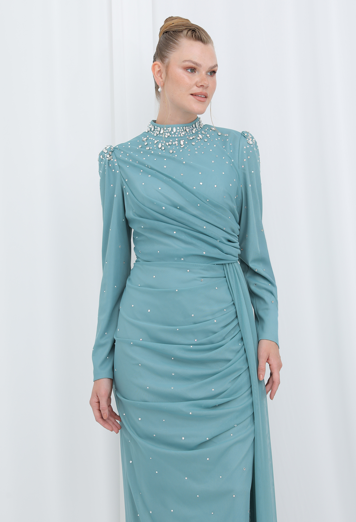 Elegant Blue Sheath Dress With Sequins - Brand: Puane - Women & Kids, Baby Clothes Wholesale - TheBS Women