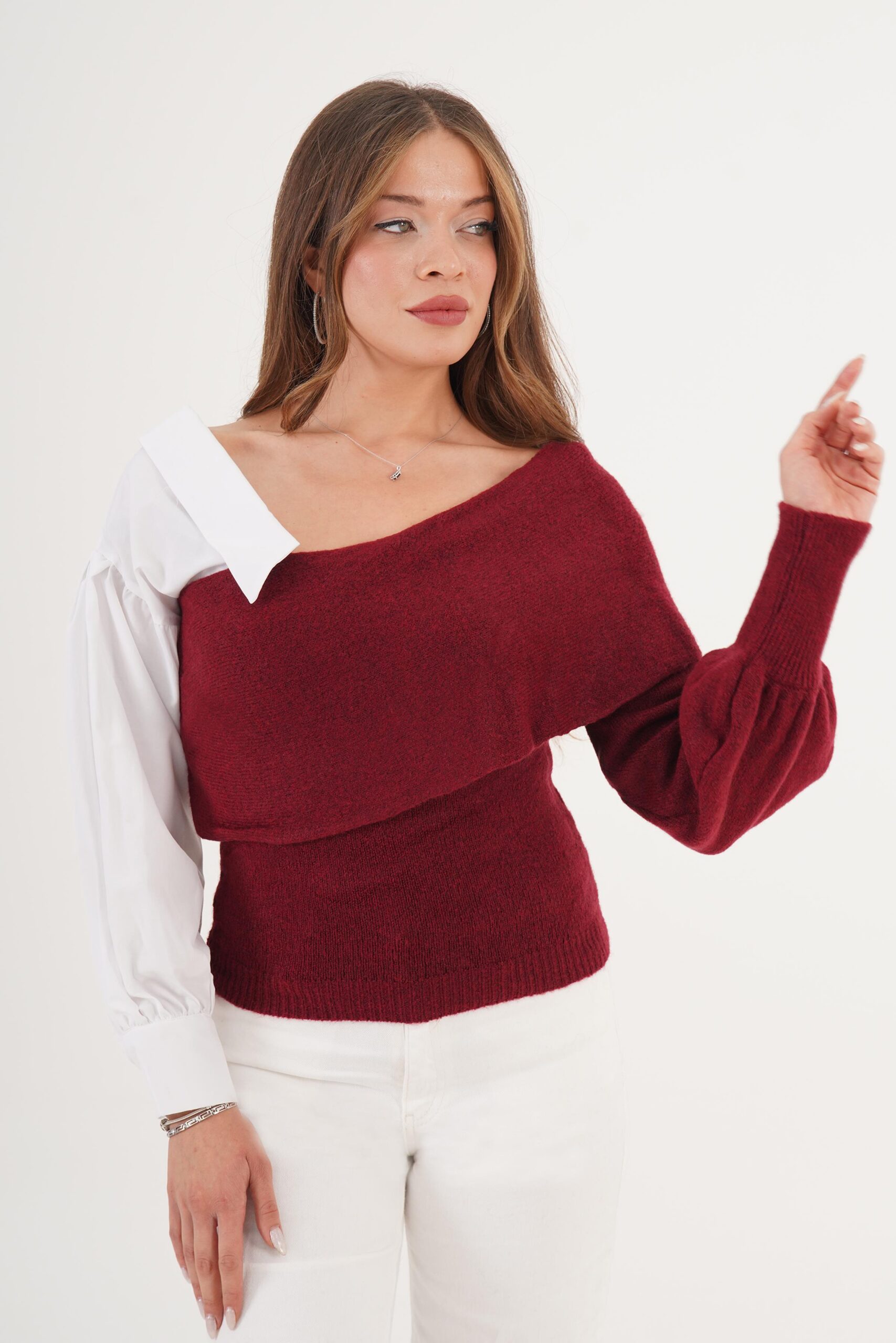 Sweater With Off Shoulder Neckline - Brand: Lustrin - Women & Kids, Baby Clothes Wholesale - TheBS Women Sweater With Off Shoulder Neckline - Brand: Lustrin - Women & Kids, Baby Clothes Wholesale - TheBS Women