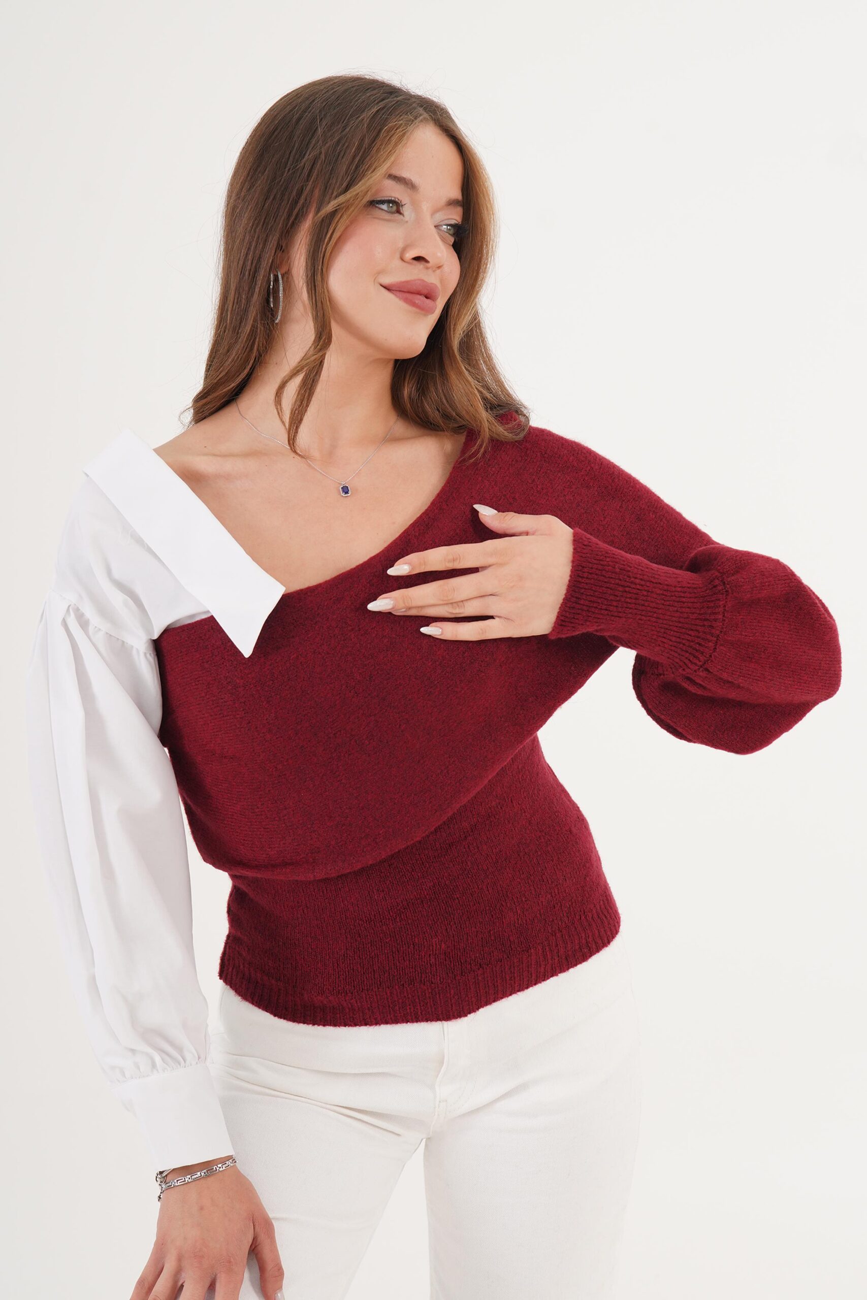 Sweater With Off Shoulder Neckline - Brand: Lustrin - Women & Kids, Baby Clothes Wholesale - TheBS Women Sweater With Off Shoulder Neckline - Brand: Lustrin - Women & Kids, Baby Clothes Wholesale - TheBS Women