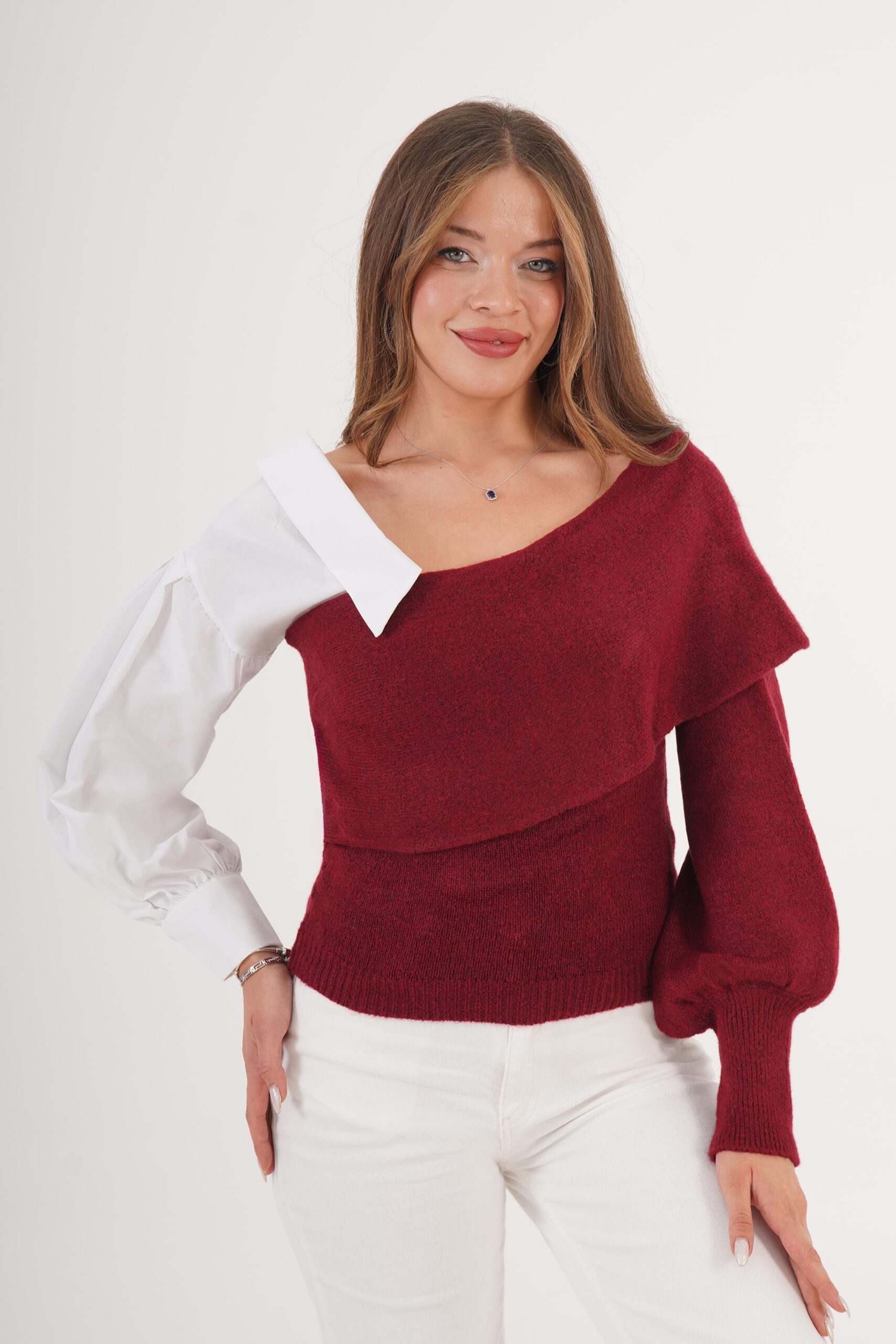 Sweater With Off Shoulder Neckline - Brand: Lustrin - Women & Kids, Baby Clothes Wholesale - TheBS Women Sweater With Off Shoulder Neckline - Brand: Lustrin - Women & Kids, Baby Clothes Wholesale - TheBS Women