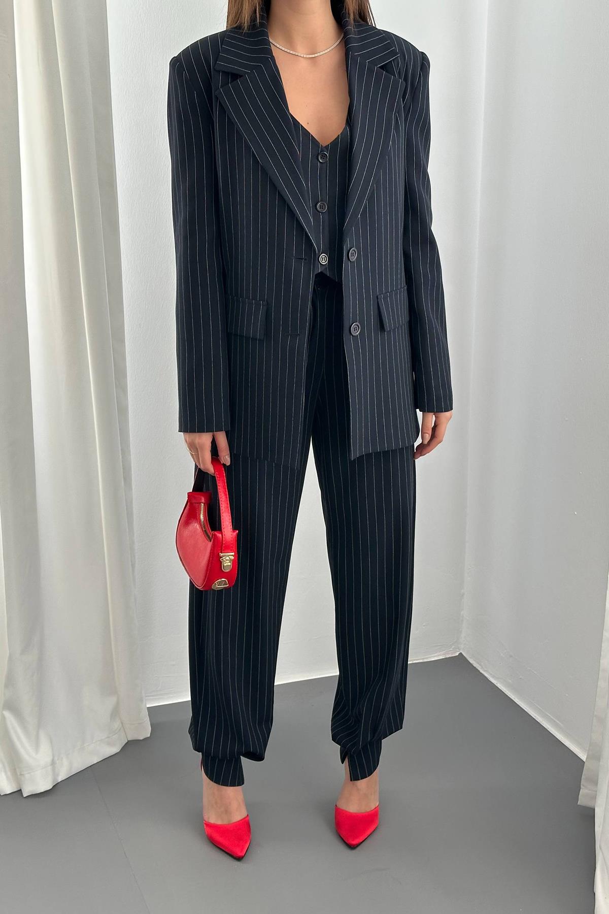 Black Striped Elegant Set For Work & Party - Brand: Elisa - Women & Kids, Baby Clothes Wholesale - TheBS Women Black Striped Elegant Set For Work & Party - Brand: Elisa - Women & Kids, Baby Clothes Wholesale - TheBS Women