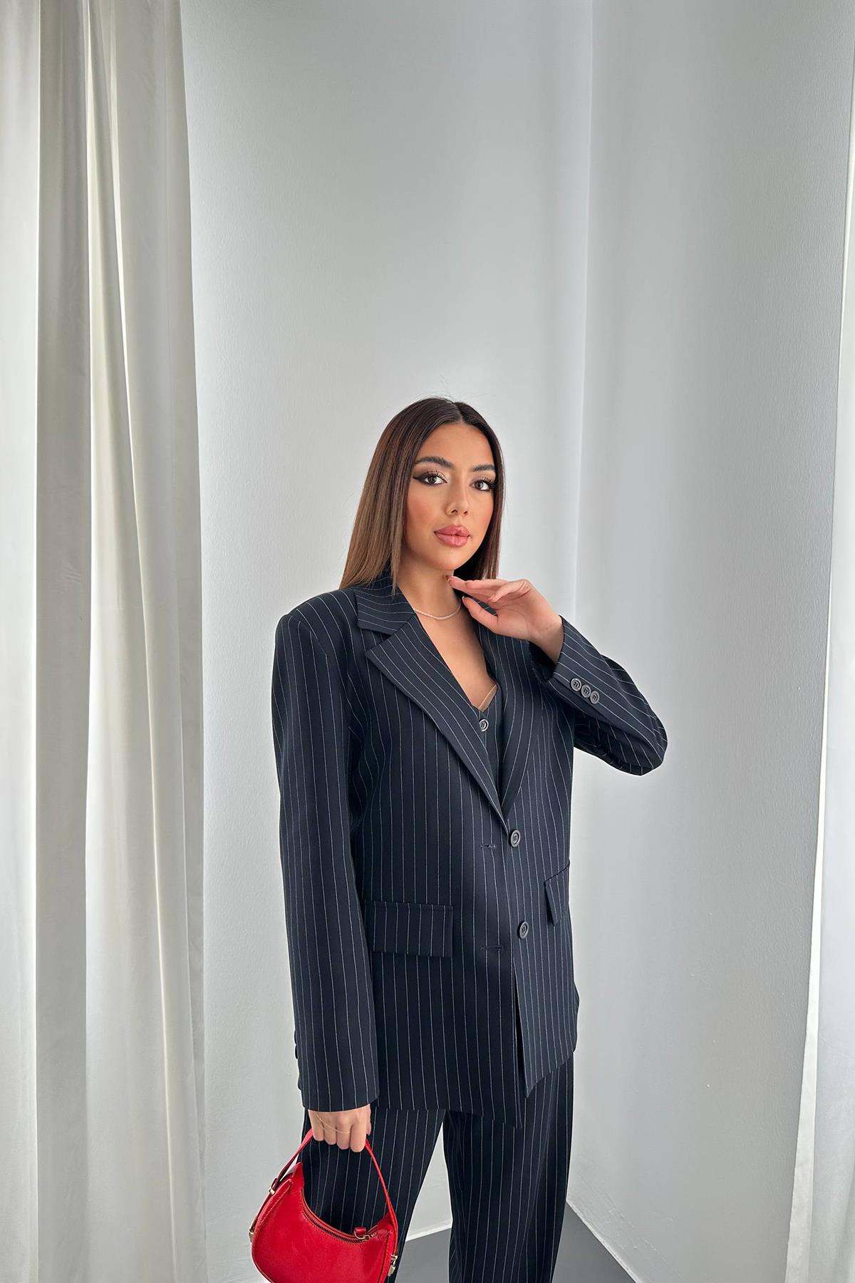 Black Striped Elegant Set For Work & Party - Brand: Elisa - Women & Kids, Baby Clothes Wholesale - TheBS Women Black Striped Elegant Set For Work & Party - Brand: Elisa - Women & Kids, Baby Clothes Wholesale - TheBS Women