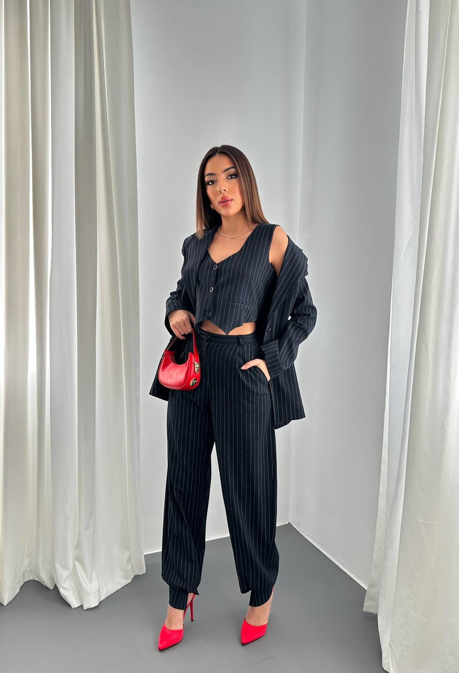 Black Striped Elegant Set For Work & Party - Brand: Elisa - Women & Kids, Baby Clothes Wholesale - TheBS Women