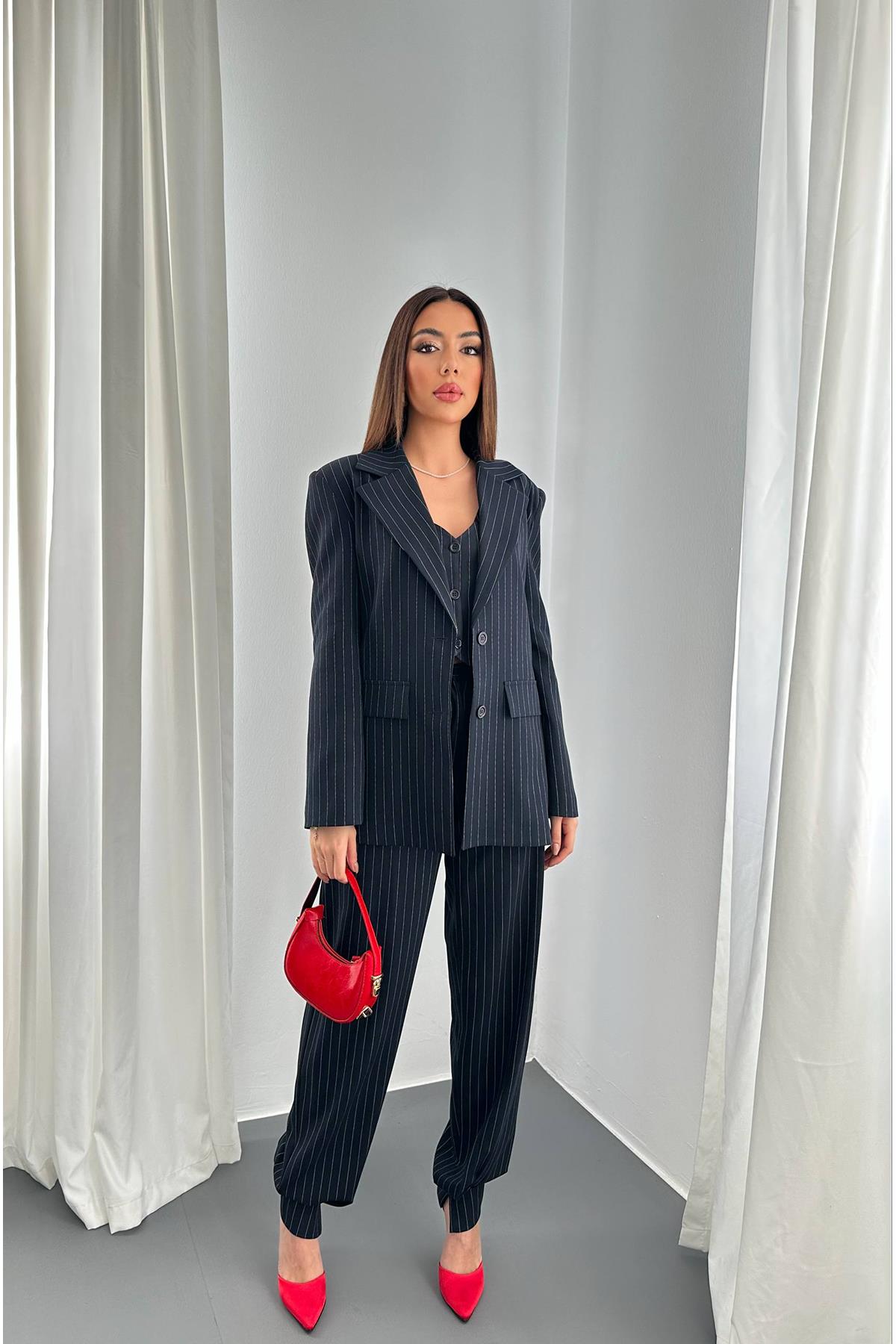 Black Striped Elegant Set For Work & Party - Brand: Elisa - Women & Kids, Baby Clothes Wholesale - TheBS Women Black Striped Elegant Set For Work & Party - Brand: Elisa - Women & Kids, Baby Clothes Wholesale - TheBS Women