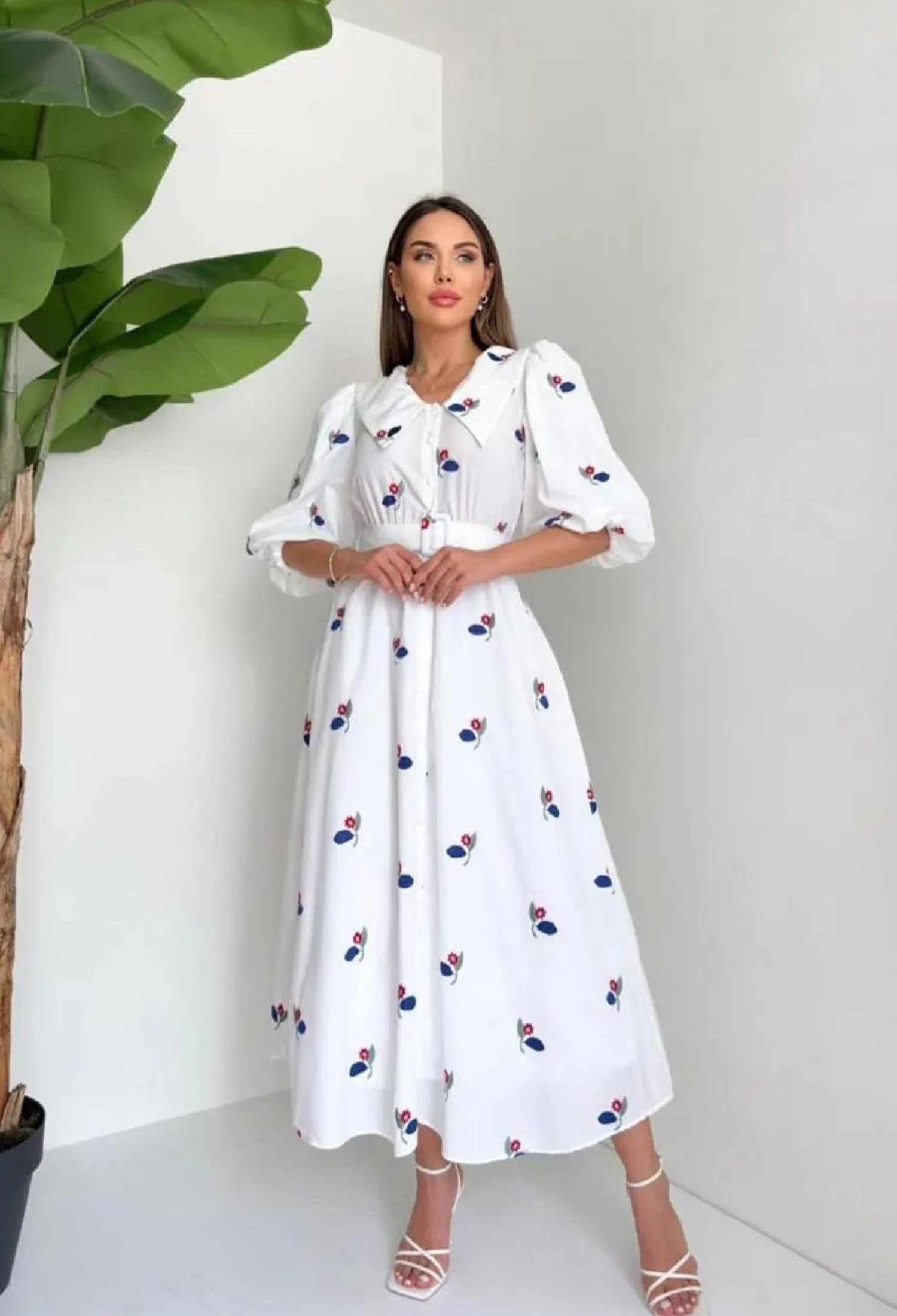 Belted Dress With Flower Motif On The Collar - Brand: Elisa - Women & Kids, Baby Clothes Wholesale - TheBS Women