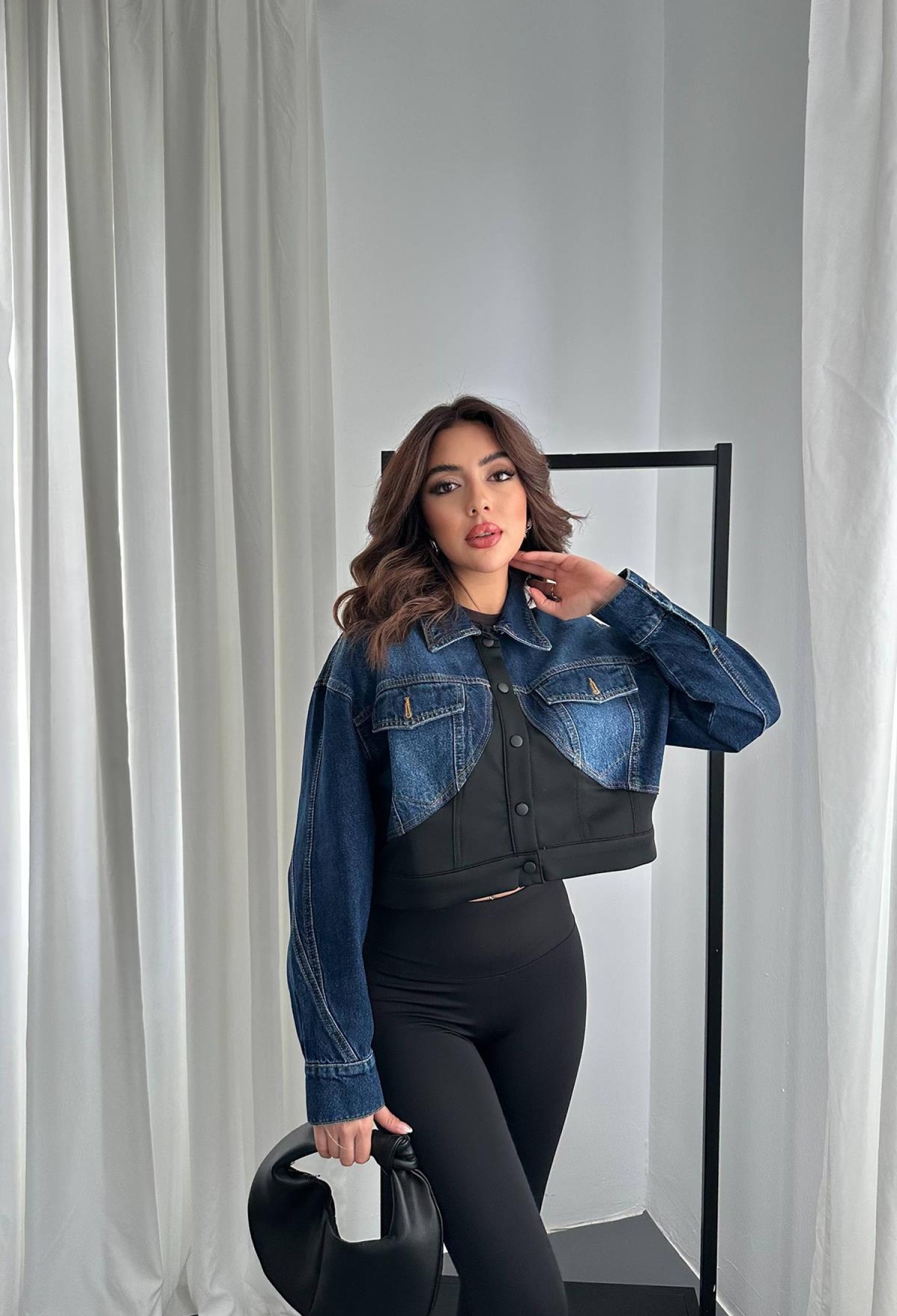 Denim Scuba Garnish Jacket - Black - Brand: Elisa - Women & Kids, Baby Clothes Wholesale - TheBS Women