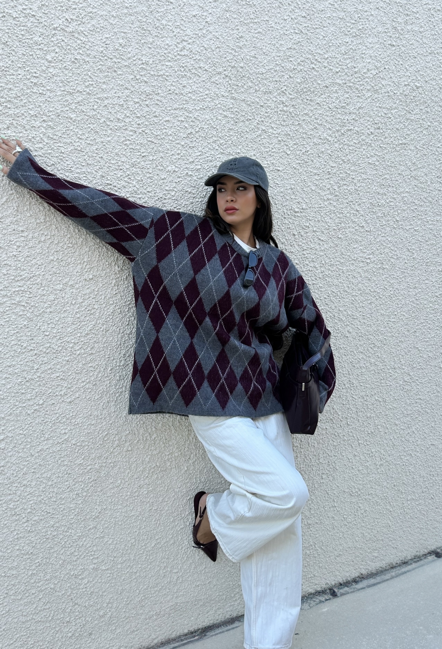 Grey Argyle Oversized Fit Sweater - Brand: First Angels - Women & Kids, Baby Clothes Wholesale - TheBS Women