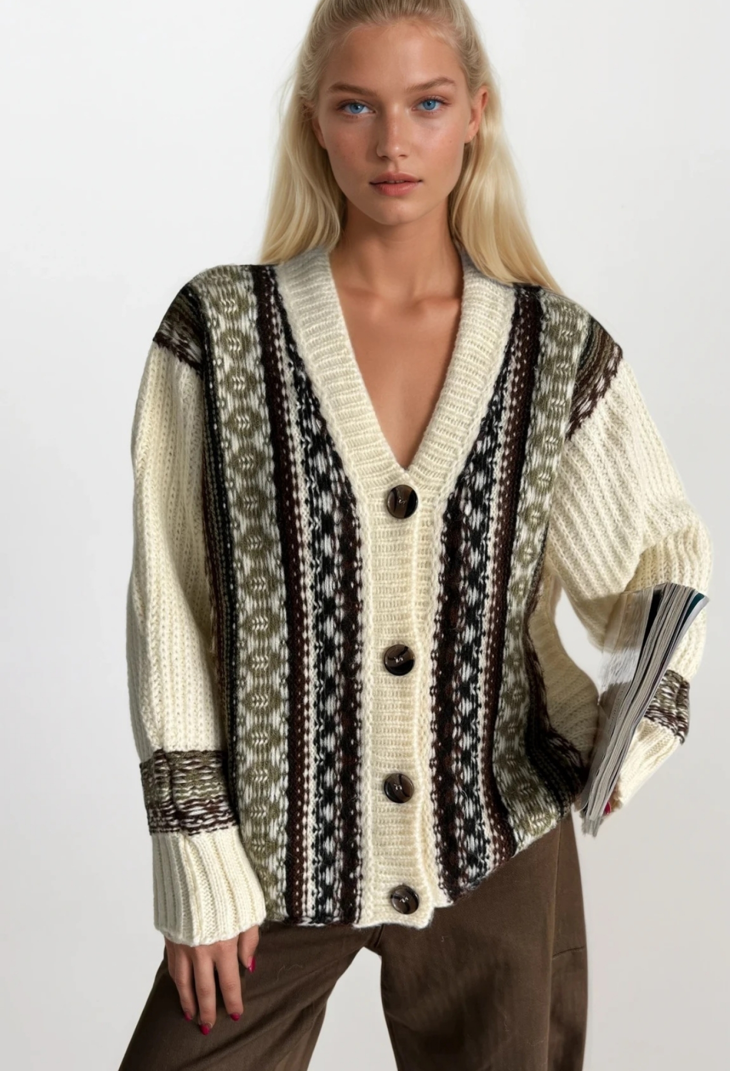 Beige Cardigan Oversized V-Neck Buttoned Sweater - Brand: Black Fashion - Women & Kids, Baby Clothes Wholesale - TheBS Women