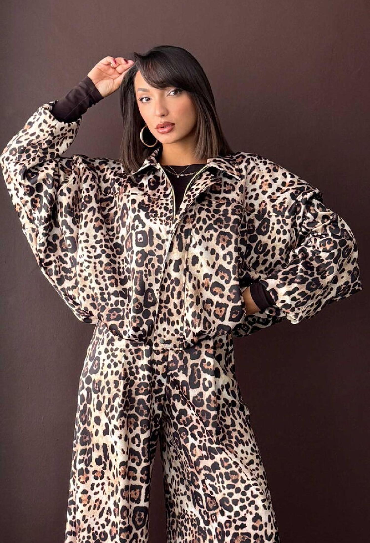 Brown Oversized Fit Leopard Print Jacket - Brand: Topshow - Women & Kids, Baby Clothes Wholesale - TheBS Women