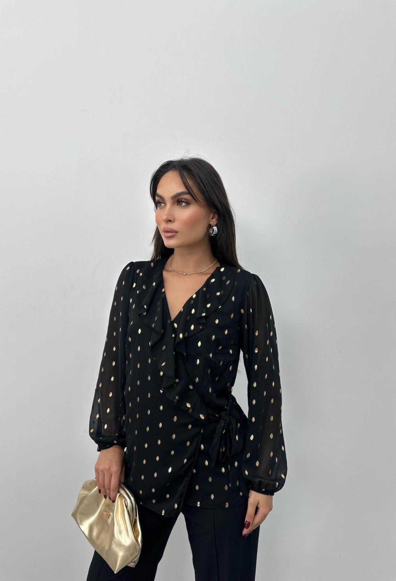 Black Elegant Polka Dot Blouse With Balloon Sleeves - Brand: STEPS - Women & Kids, Baby Clothes Wholesale - TheBS Women