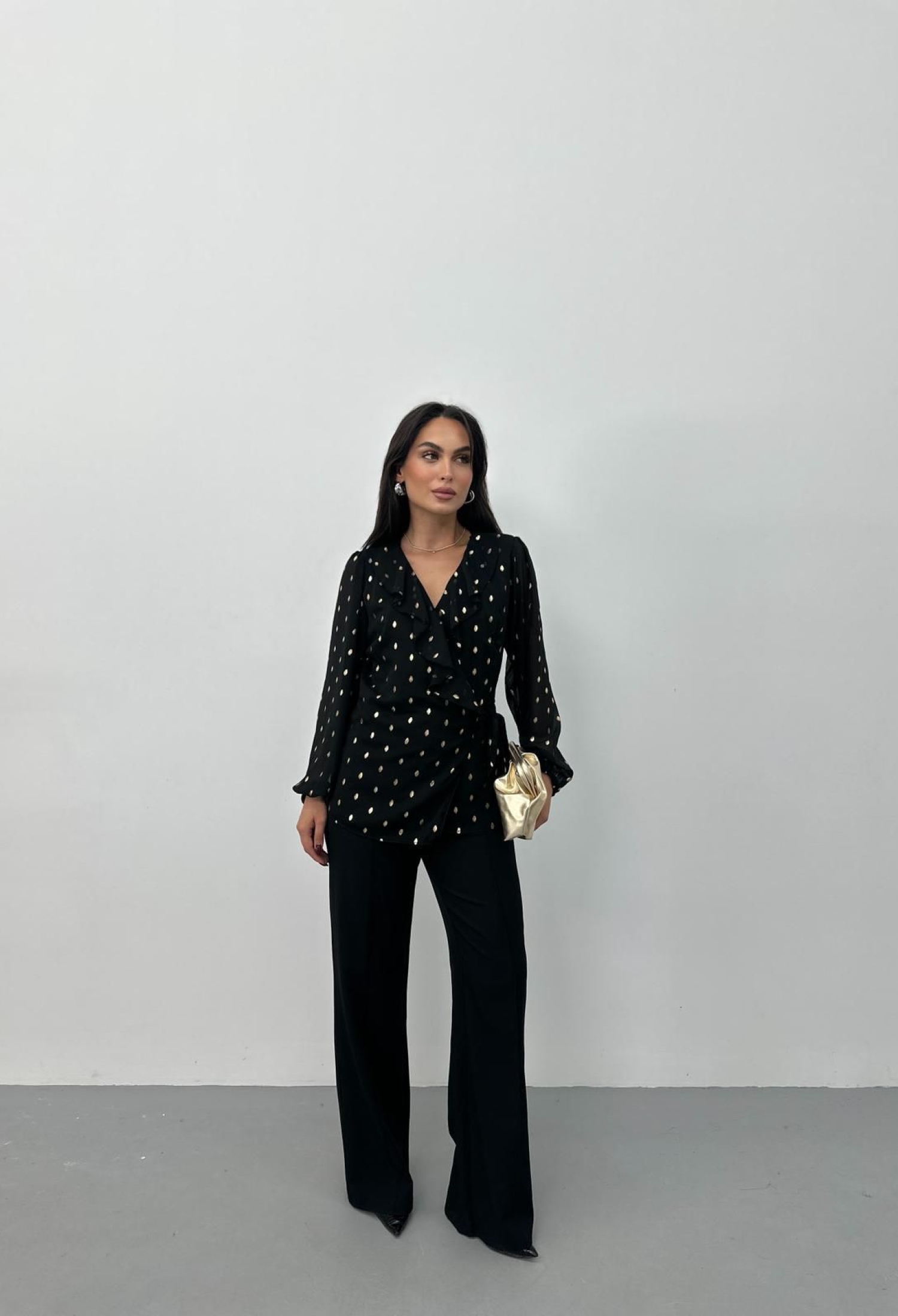 Black Elegant Polka Dot Blouse With Balloon Sleeves - Brand: STEPS - Women & Kids, Baby Clothes Wholesale - TheBS Women