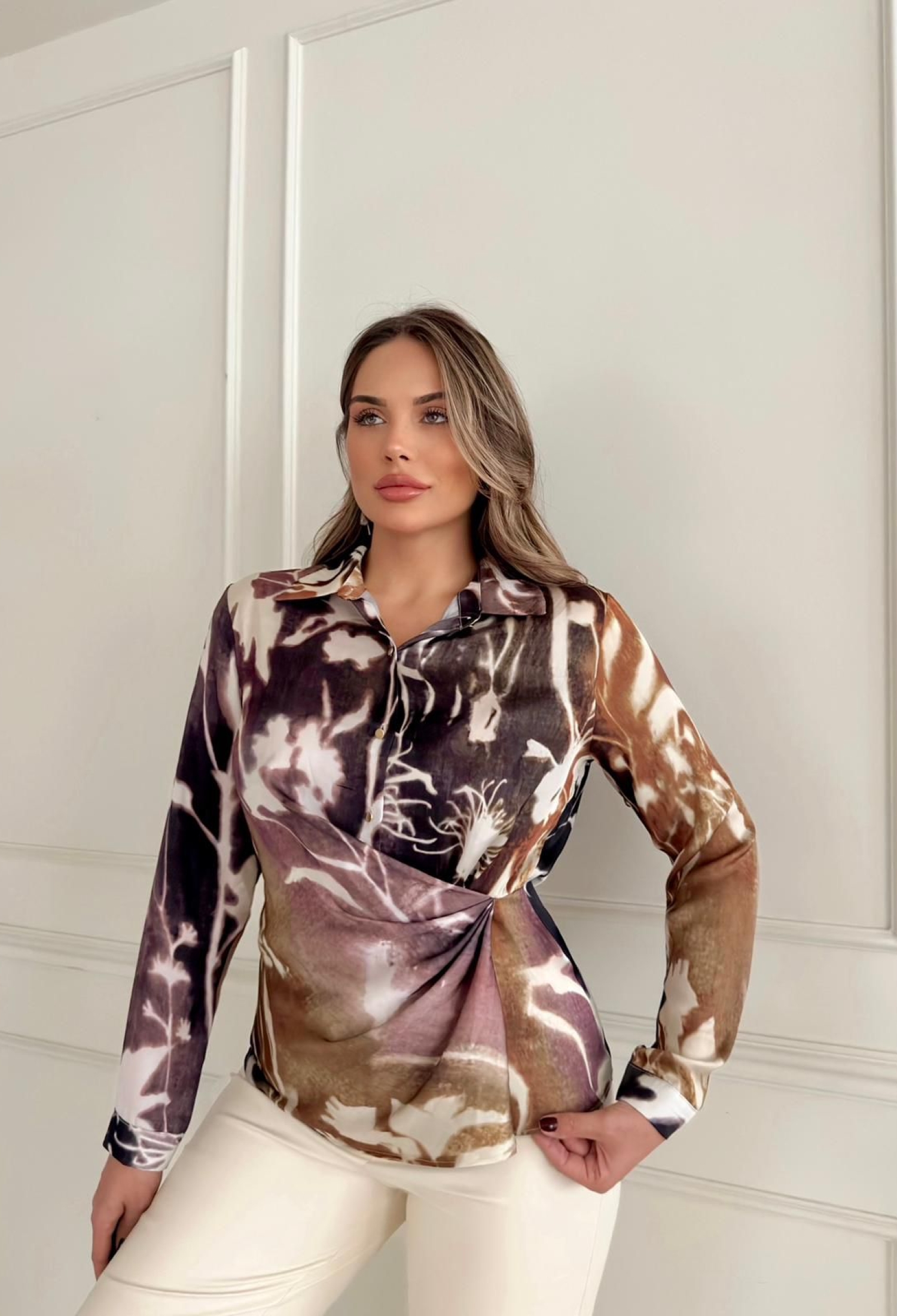 Brown Elegant Shirt With Marble Pattern - Brand: STEPS - Women & Kids, Baby Clothes Wholesale - TheBS Women