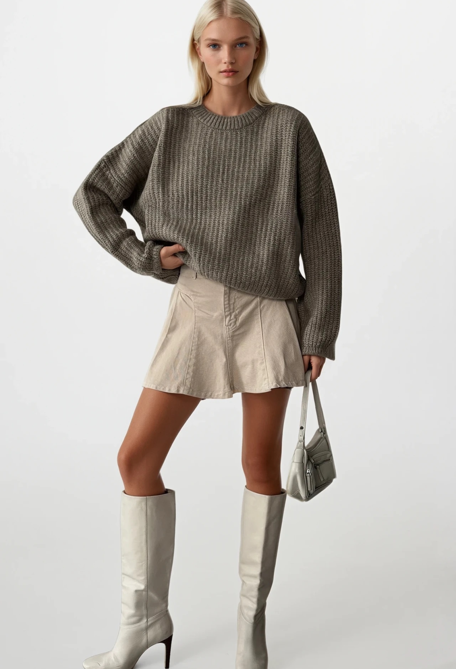 Grey Casual Oversized Sweater With Round Neck - Brand: Black Fashion - Women & Kids, Baby Clothes Wholesale - TheBS Women