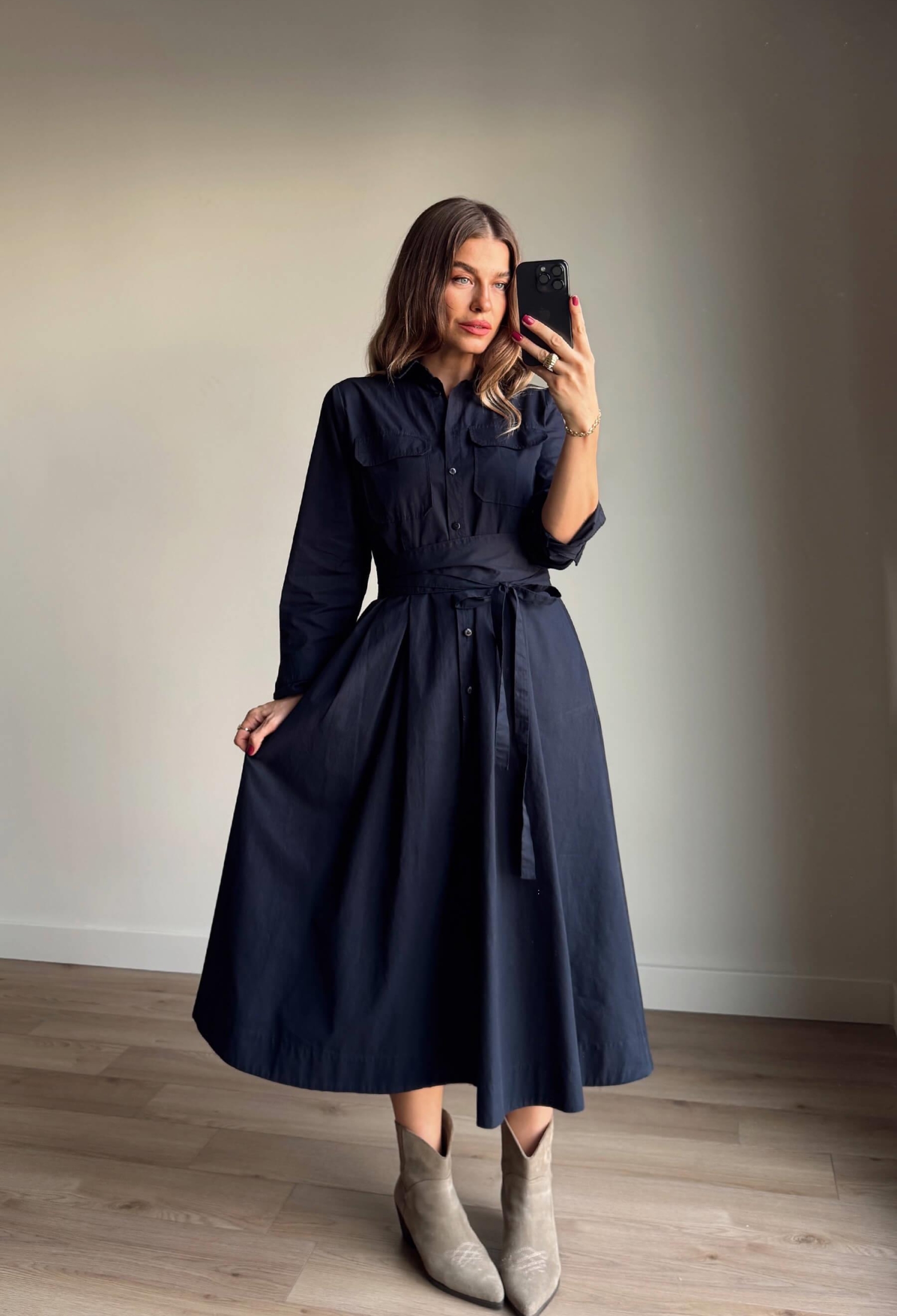 Black Modest Shirt Dress With Notched Neck - Brand: Cream Rouge - Women & Kids, Baby Clothes Wholesale - TheBS Women