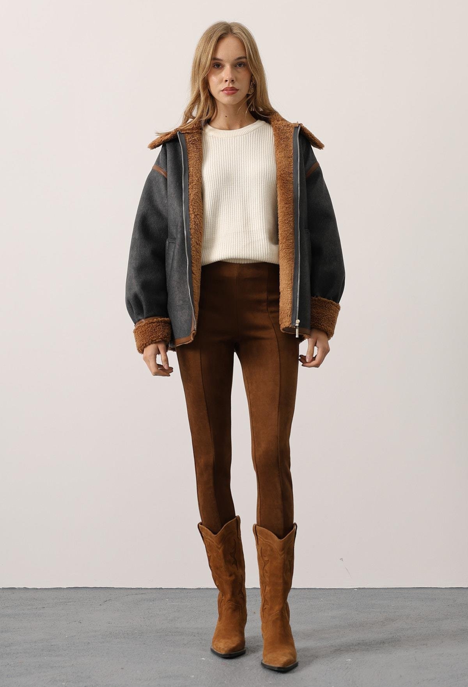 Brown Oversized Fit Bomber Jacket - Brand: Reyon - Women & Kids, Baby Clothes Wholesale - TheBS Women