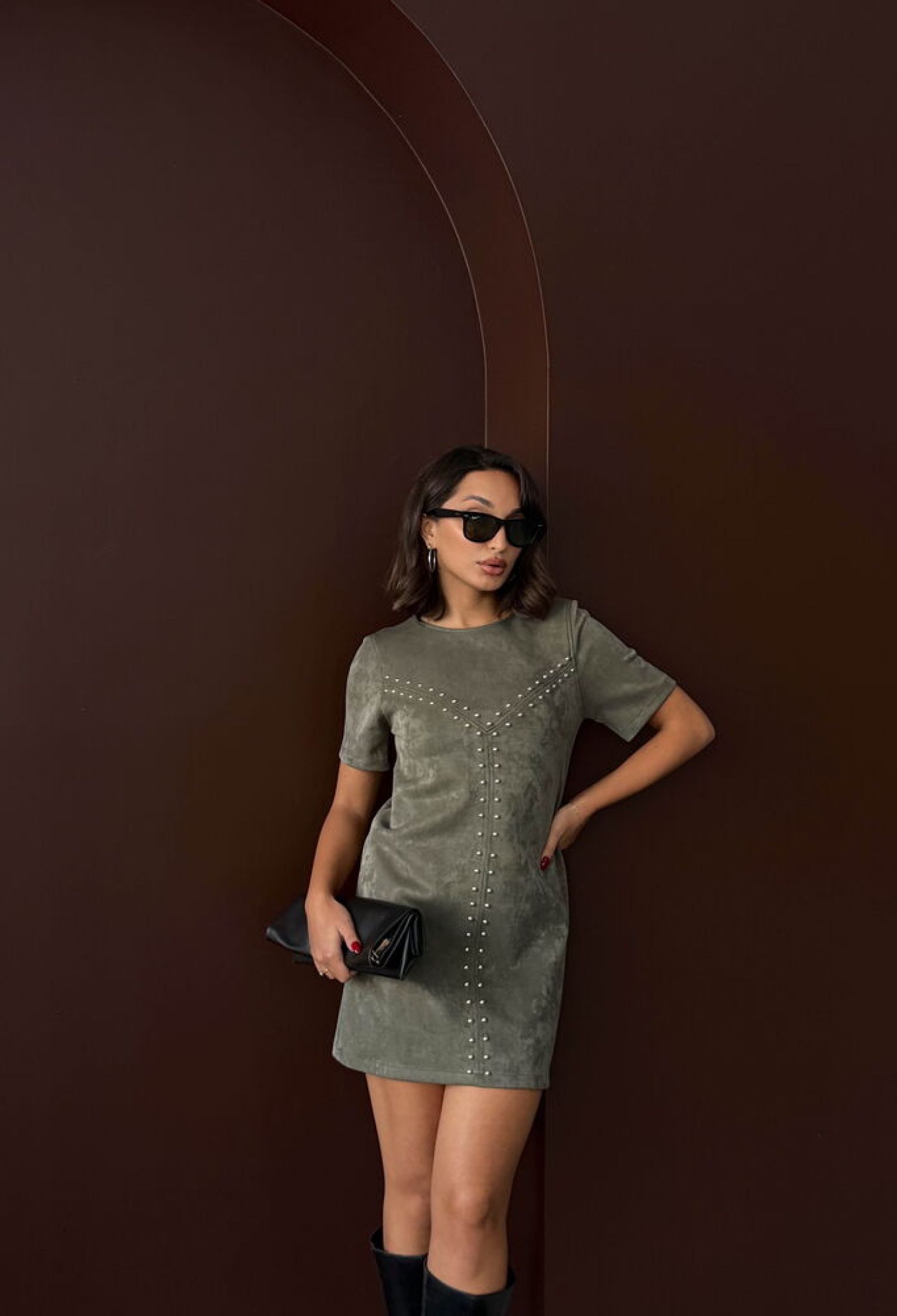 Khaki Shift Dress With Short Sleeves And Round Neck - Brand: Topshow - Women & Kids, Baby Clothes Wholesale - TheBS Women
