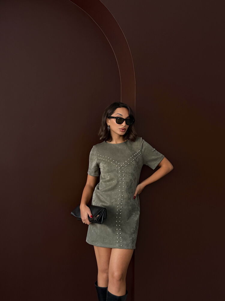 Khaki Shift Dress With Short Sleeves And Round Neck - Brand: Topshow - Women & Kids, Baby Clothes Wholesale - TheBS Women Khaki Shift Dress With Short Sleeves And Round Neck - Brand: Topshow - Women & Kids, Baby Clothes Wholesale - TheBS Women
