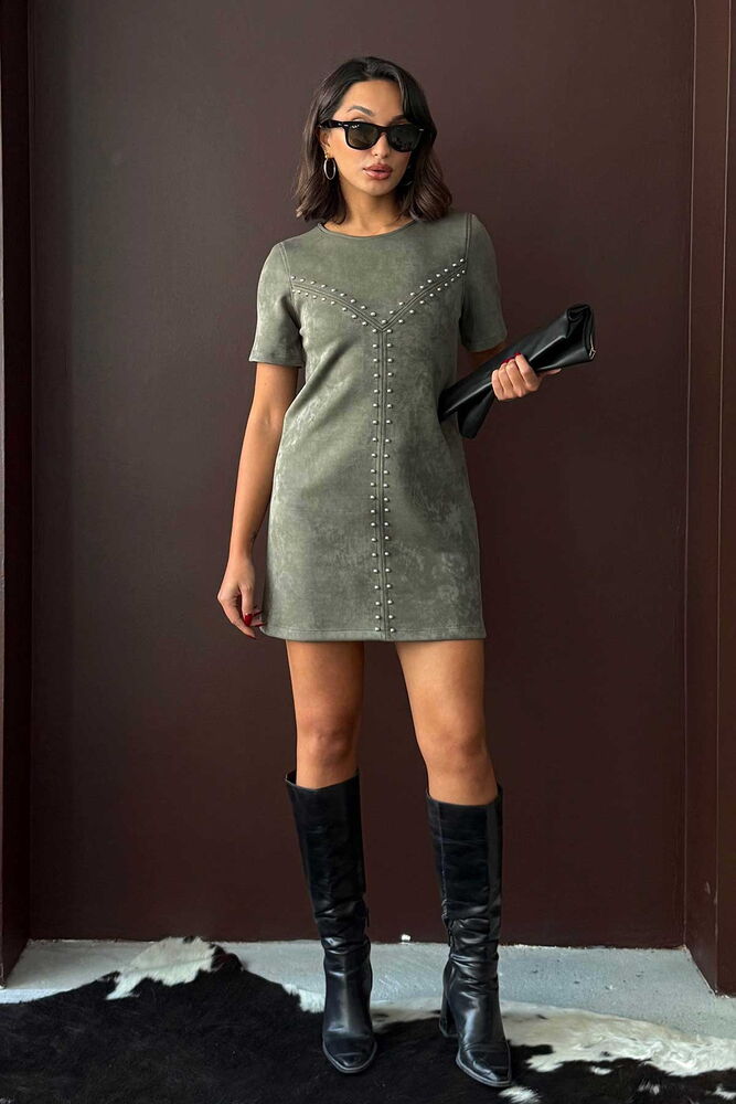 Khaki Shift Dress With Short Sleeves And Round Neck - Brand: Topshow - Women & Kids, Baby Clothes Wholesale - TheBS Women Khaki Shift Dress With Short Sleeves And Round Neck - Brand: Topshow - Women & Kids, Baby Clothes Wholesale - TheBS Women
