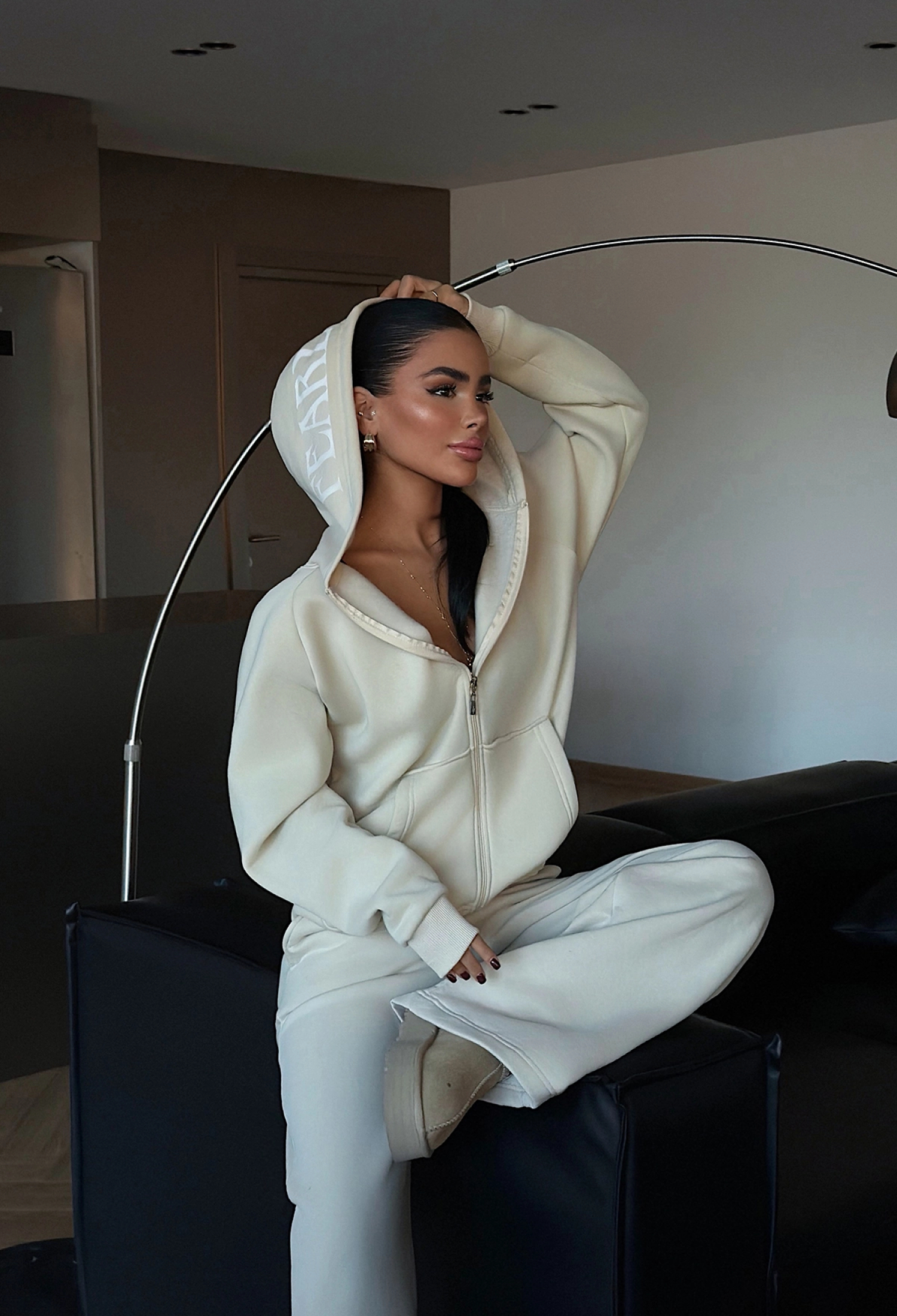 Beige Tracksuit Casual Sport Zip Up Hooded Neck - Brand: EYYO ATELIER - Women & Kids, Baby Clothes Wholesale - TheBS Women