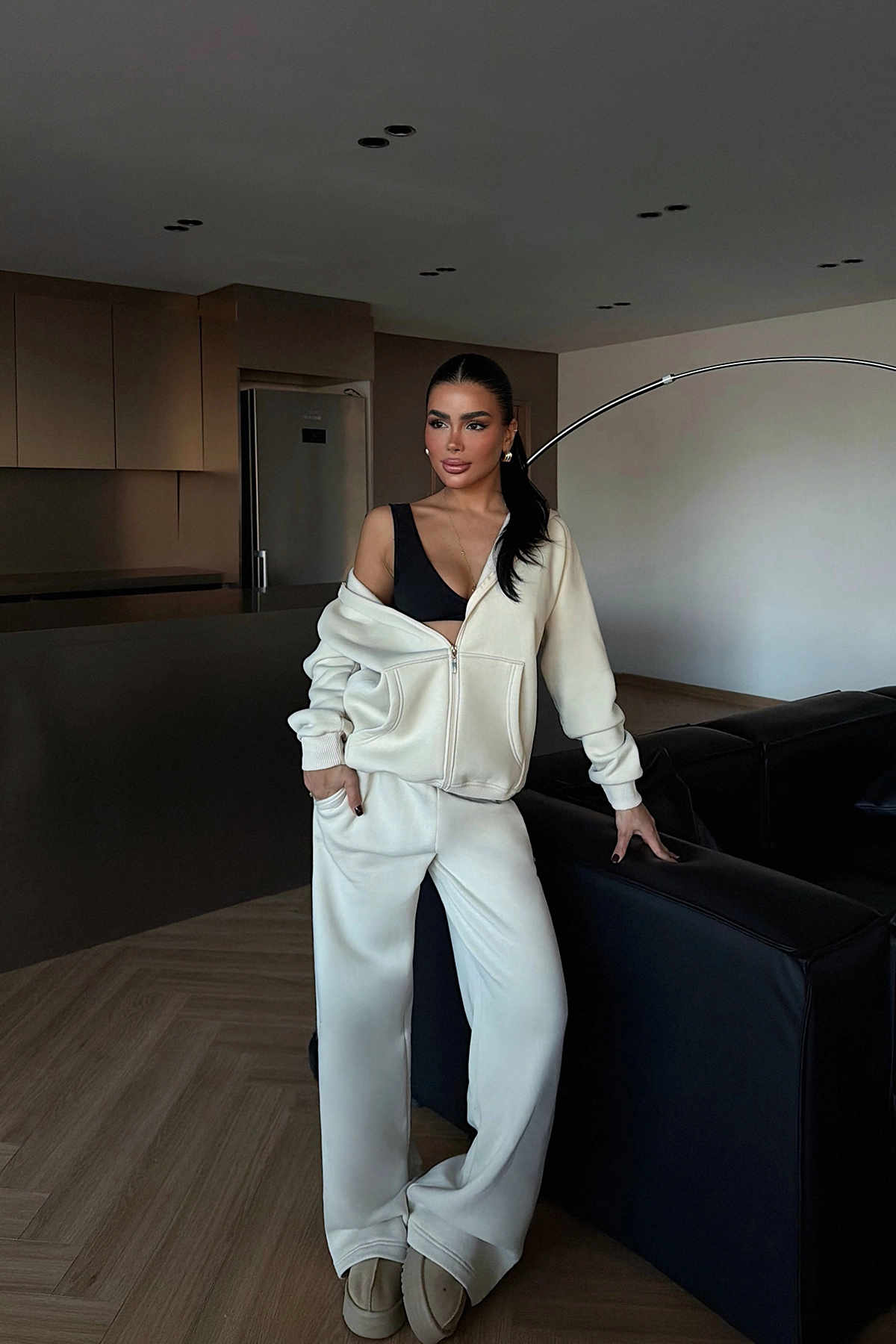 Beige Tracksuit Casual Sport Zip Up Hooded Neck - Brand: EYYO ATELIER - Women & Kids, Baby Clothes Wholesale - TheBS Women Beige Tracksuit Casual Sport Zip Up Hooded Neck - Brand: EYYO ATELIER - Women & Kids, Baby Clothes Wholesale - TheBS Women