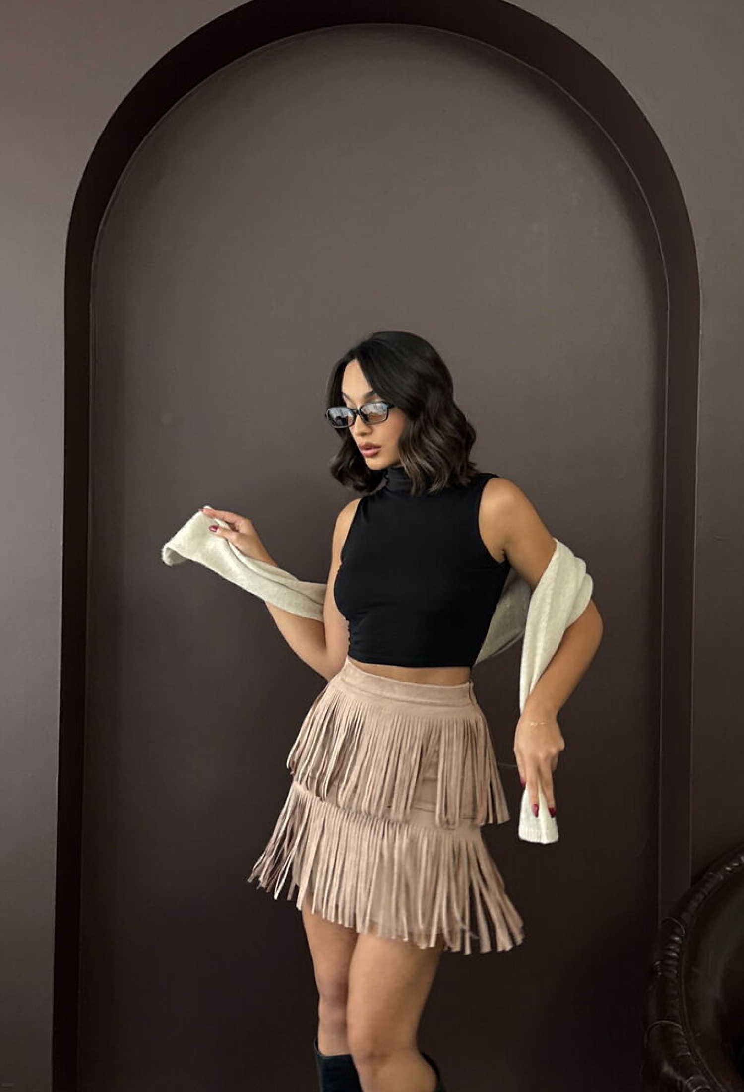 Beige High Waist Layered Mini Skirt - Brand: Topshow - Women & Kids, Baby Clothes Wholesale - TheBS Women