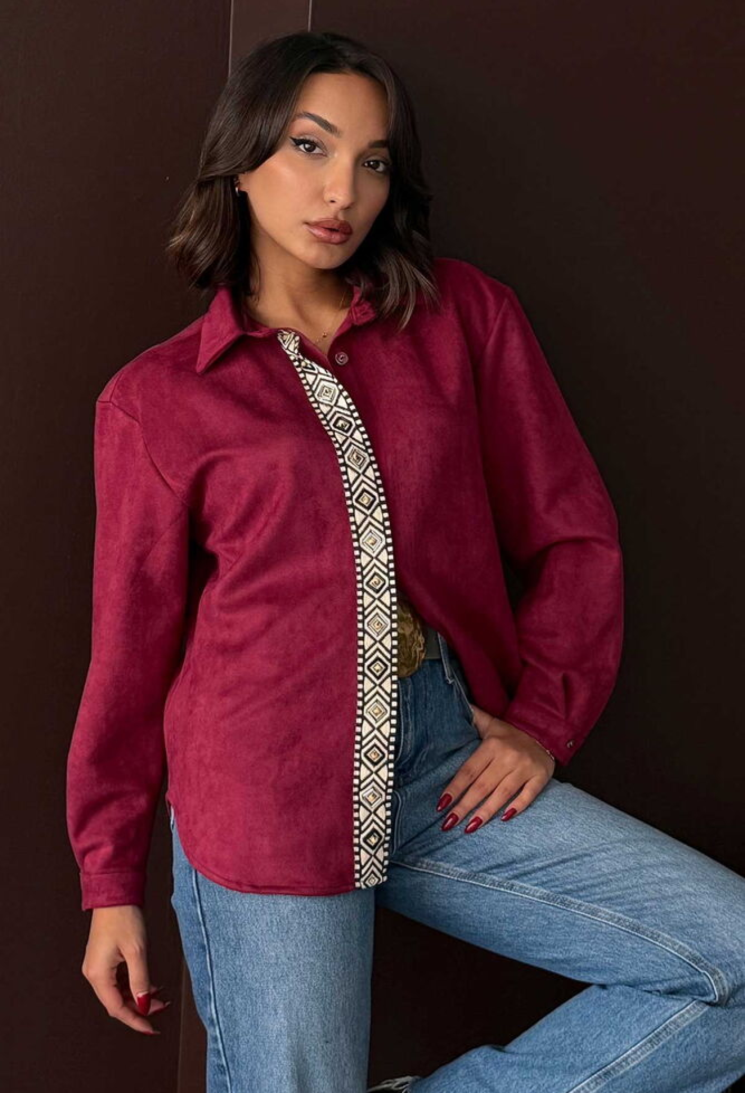 Claret Red Casual Elegant Ethnic Shirt - Brand: Topshow - Women & Kids, Baby Clothes Wholesale - TheBS Women