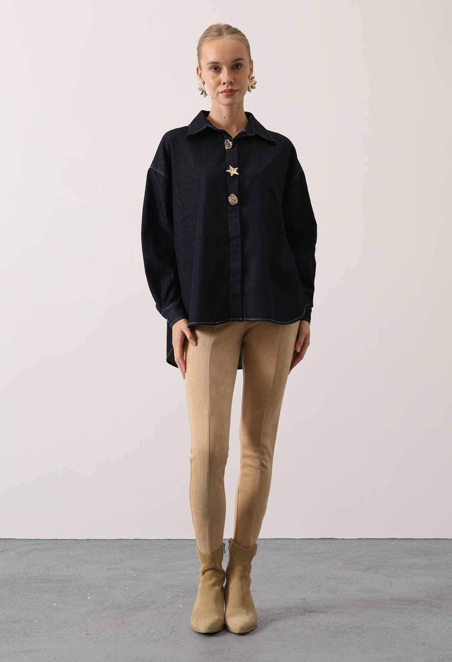 Black Casual Oversized Fit Shirt With Notched Neck - Brand: Reyon - Women & Kids, Baby Clothes Wholesale - TheBS Women