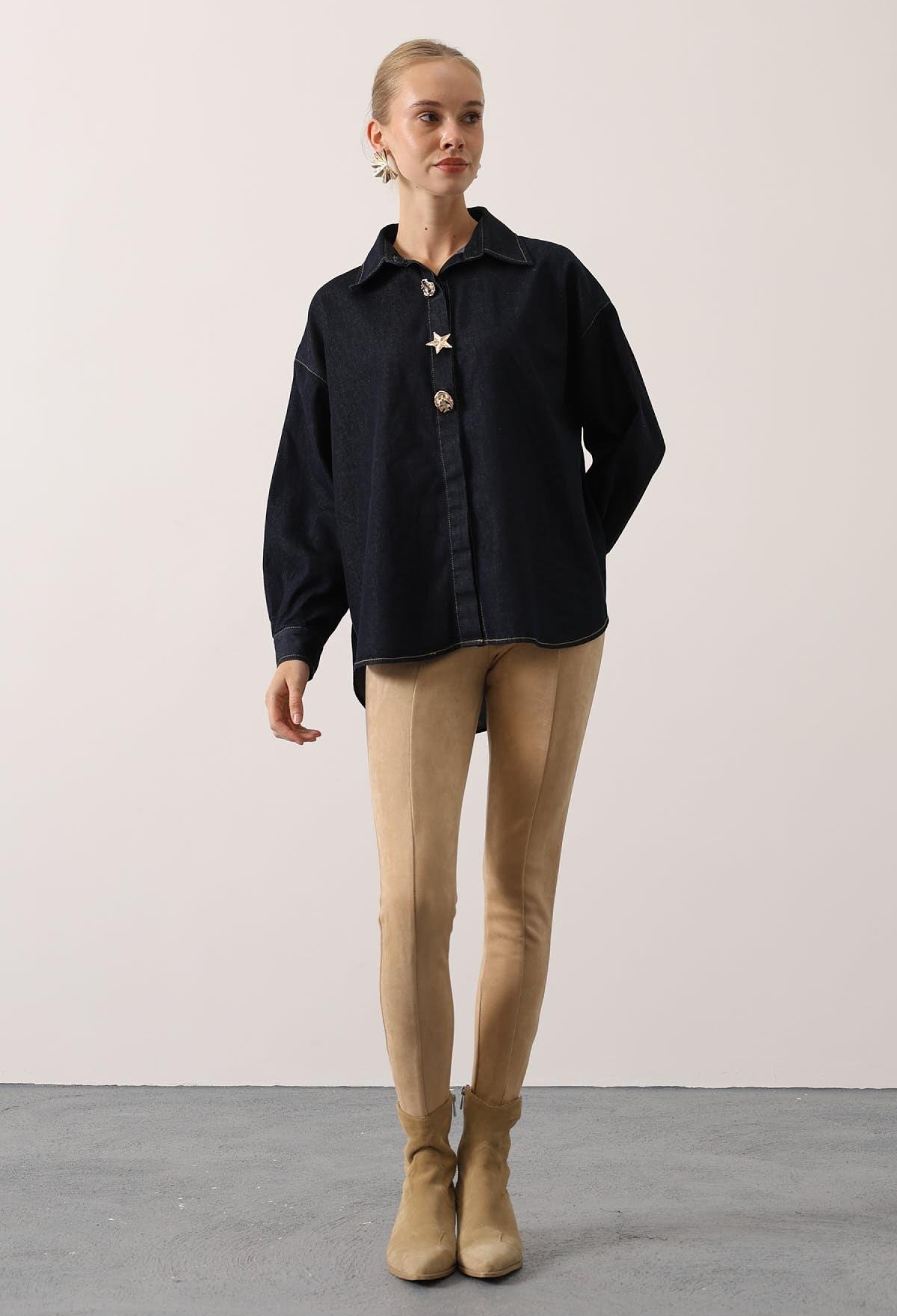 Black Casual Oversized Fit Shirt With Notched Neck - Brand: Reyon - Women & Kids, Baby Clothes Wholesale - TheBS Women