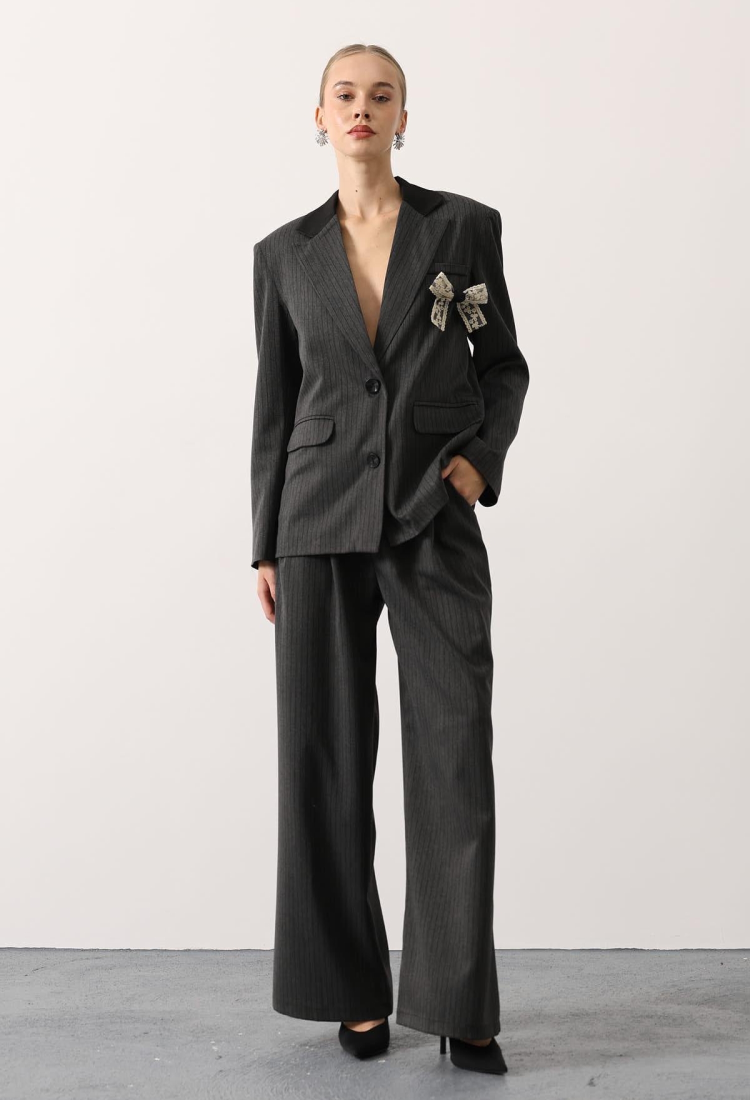 Grey Striped Formal Suit For Work & Evening - Brand: Reyon - Women & Kids, Baby Clothes Wholesale - TheBS Women