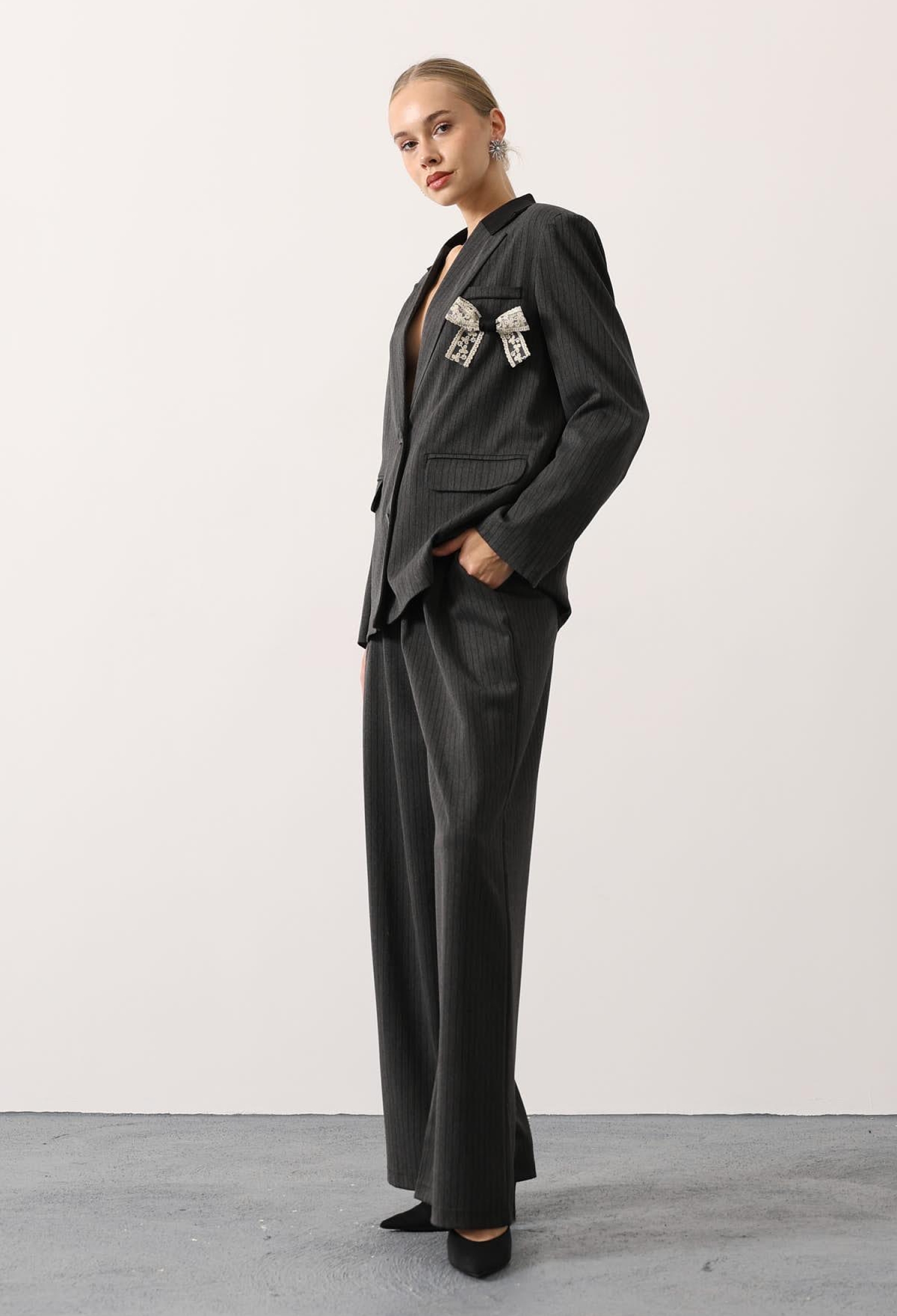 Grey Striped Formal Suit For Work & Evening - Brand: Reyon - Women & Kids, Baby Clothes Wholesale - TheBS Women