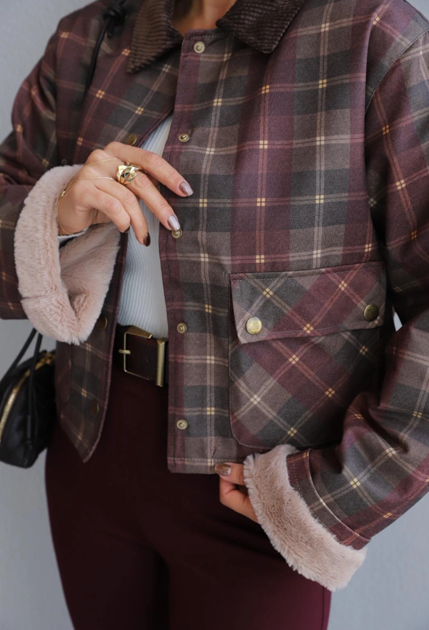 Brown Checkered Car Coat With Flap Pockets - Brand: Cream Rouge - Women & Kids, Baby Clothes Wholesale - TheBS Women