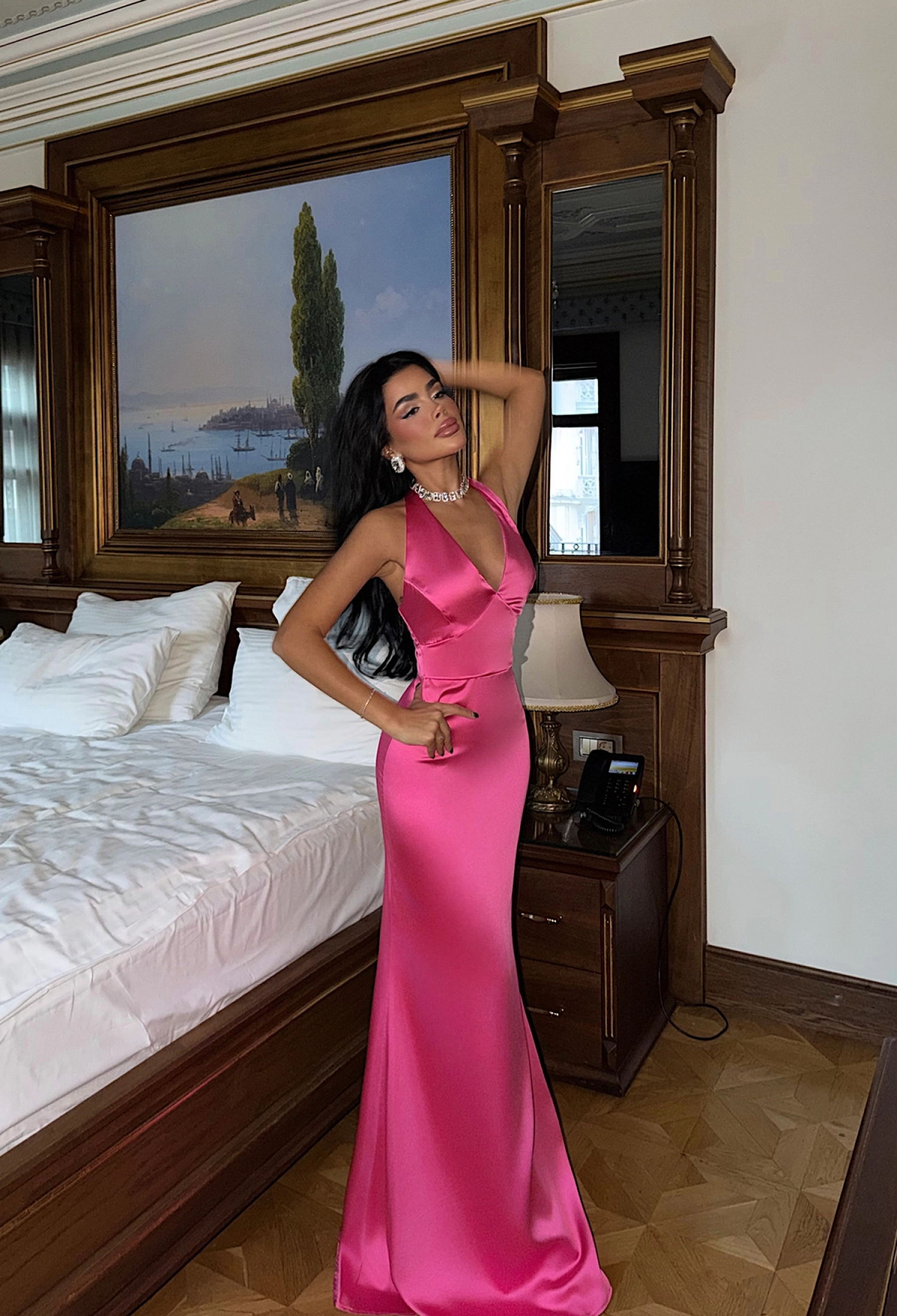 Pink Elegant Maxi Slip Dress With Halter Neck - Brand: EYYO ATELIER - Women & Kids, Baby Clothes Wholesale - TheBS Women