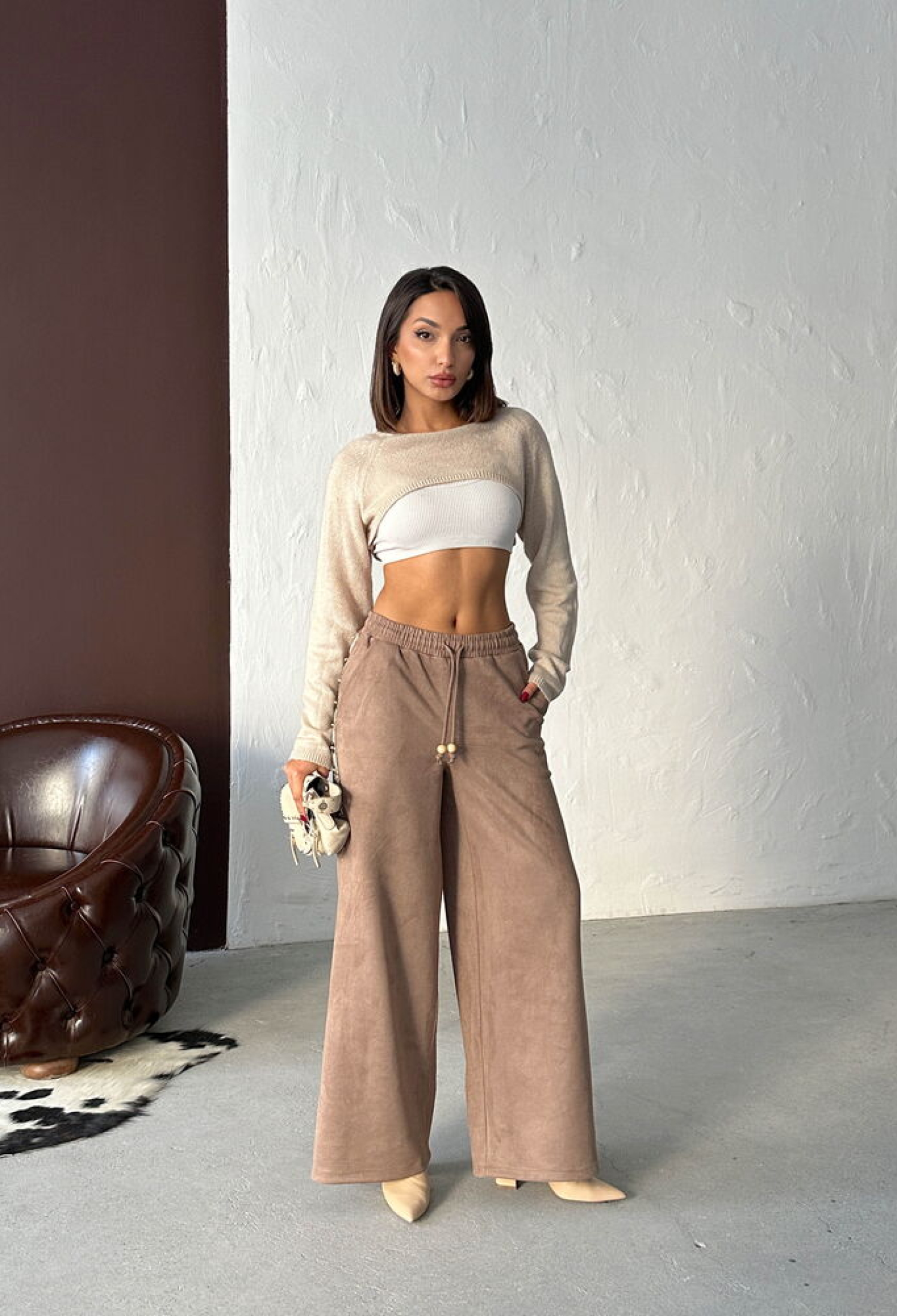 Beige Palazzo Pants With Geometric Pattern And Wide Leg - Brand: Topshow - Women & Kids, Baby Clothes Wholesale - TheBS Women