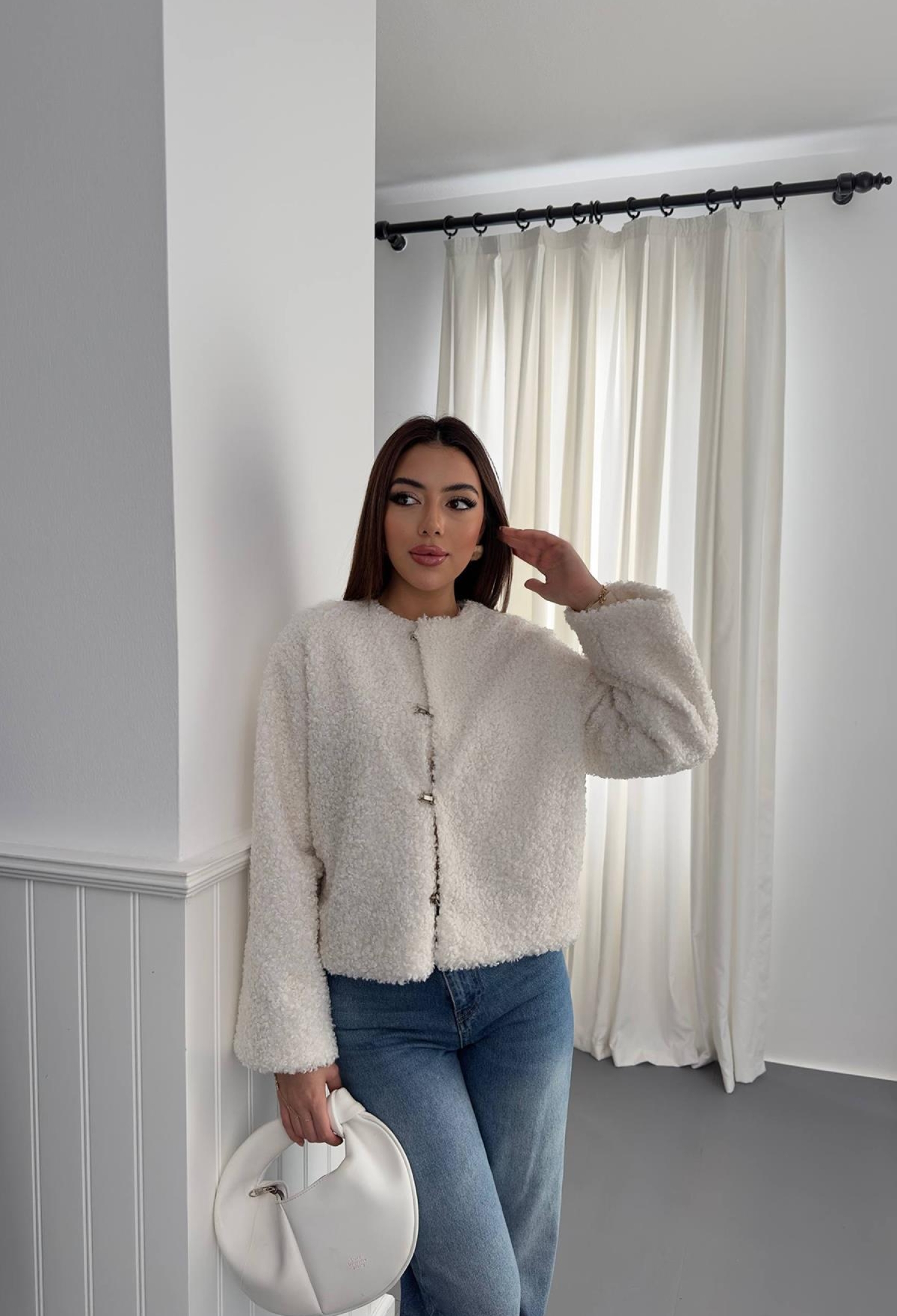 White Teddy Jacket Casual Elegant Style - Brand: Elisa - Women & Kids, Baby Clothes Wholesale - TheBS Women