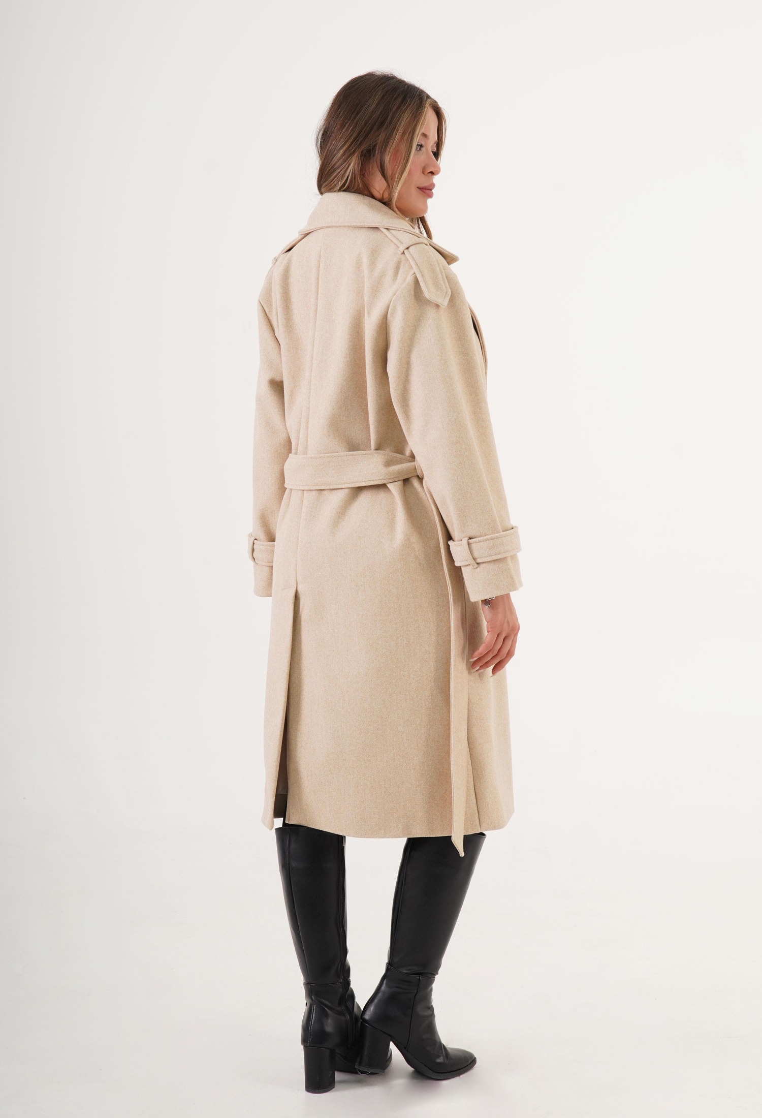 Beige Double-Breasted Elegant Coat - Brand: Lustrin - Women & Kids, Baby Clothes Wholesale - TheBS Women