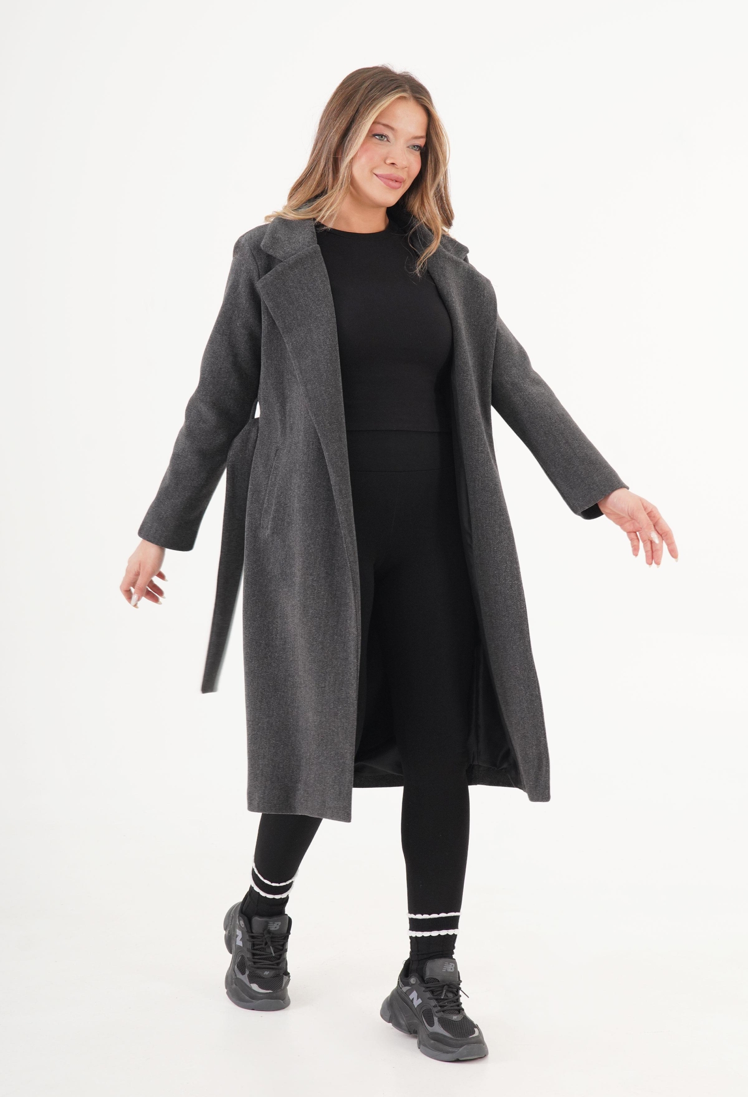 Grey Elegant Wrapover Coat With Tie Closure - Brand: Lustrin - Women & Kids, Baby Clothes Wholesale - TheBS Women