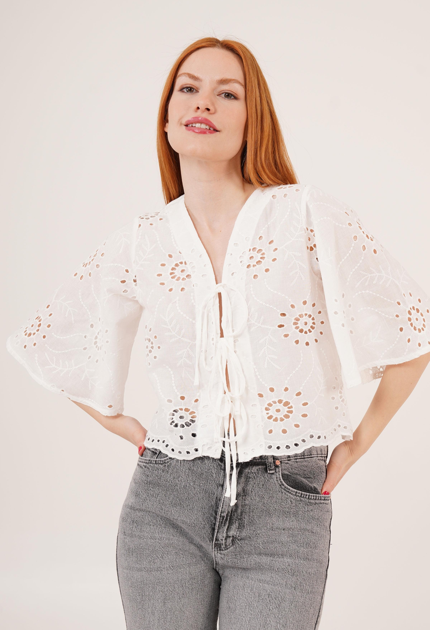Boho Floral Tie Crop V-Neck Shirt - Brand: Lustrin - Women & Kids, Baby Clothes Wholesale - TheBS Women