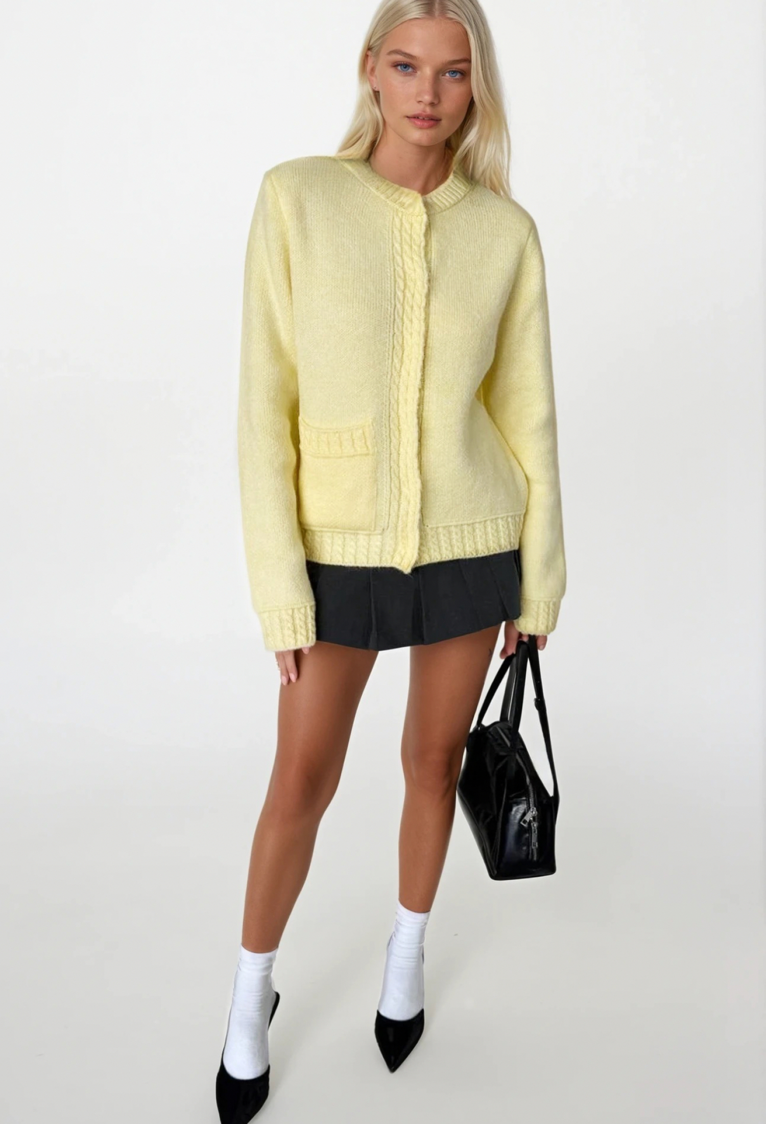 Cardigan With Buttoned Flap Pockets - Brand: Black Fashion - Women & Kids, Baby Clothes Wholesale - TheBS Women