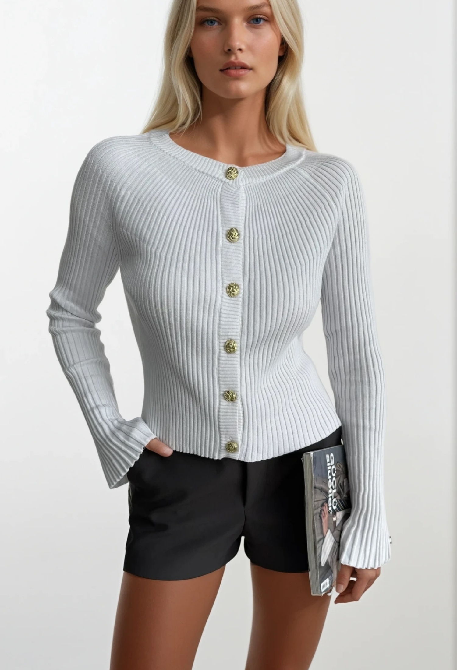 Cardigan With Buttoned Closure And Extra Long Sleeves - Brand: Black Fashion - Women & Kids, Baby Clothes Wholesale - TheBS Women