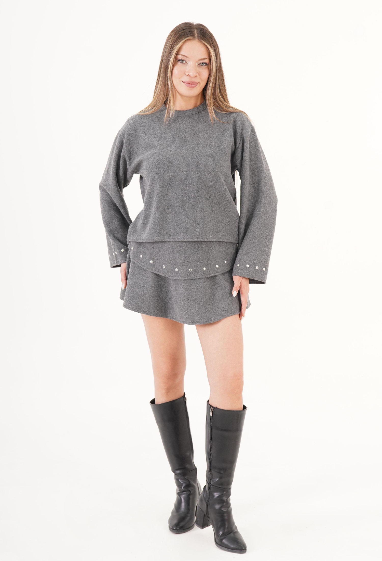 Grey A-Line Mini Skirt High Waist Casual Preppy - Brand: Lustrin - Women & Kids, Baby Clothes Wholesale - TheBS Women