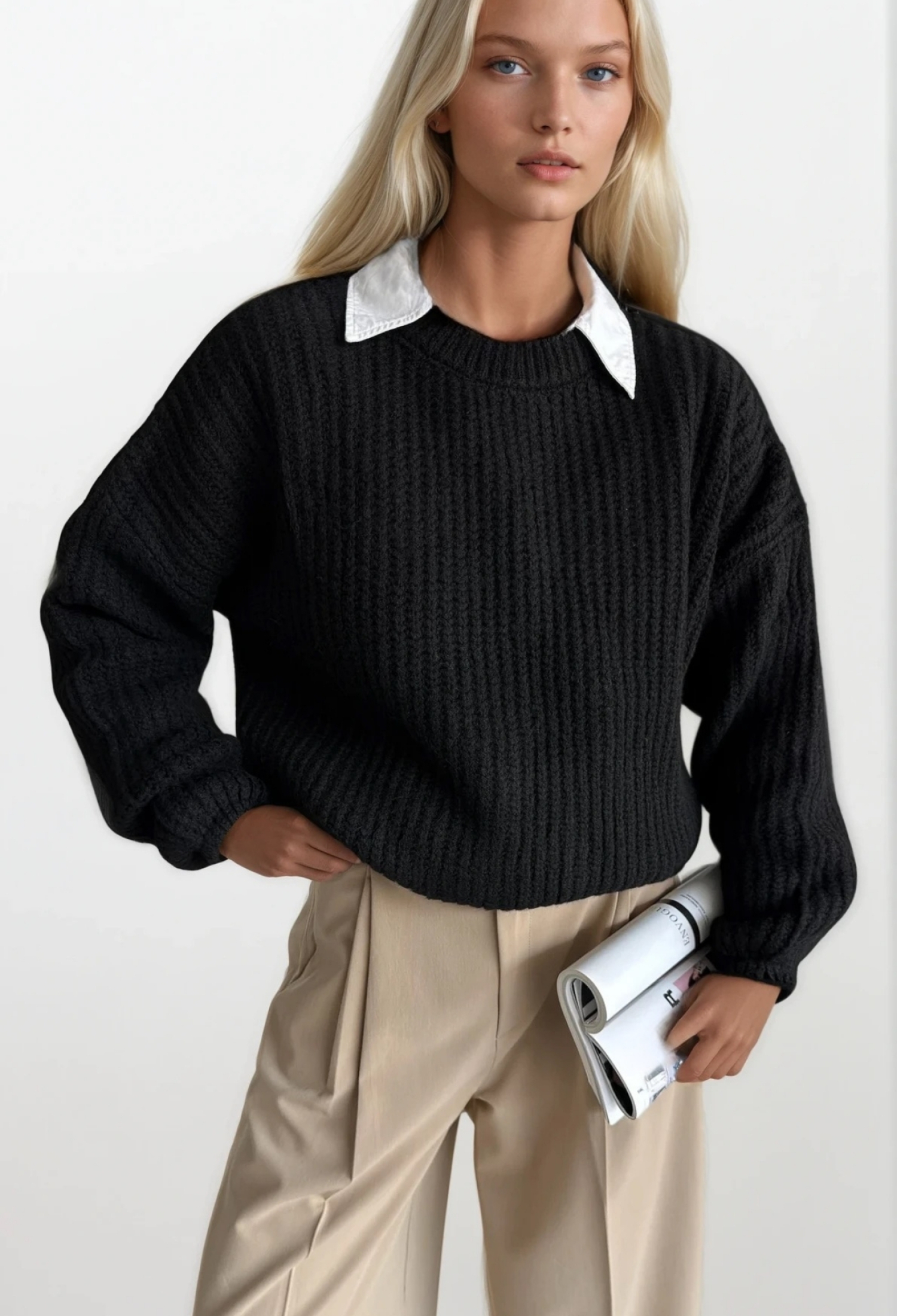 Sweater With Crew Neck And Regular Fit - Brand: Black Fashion - Women & Kids, Baby Clothes Wholesale - TheBS Women