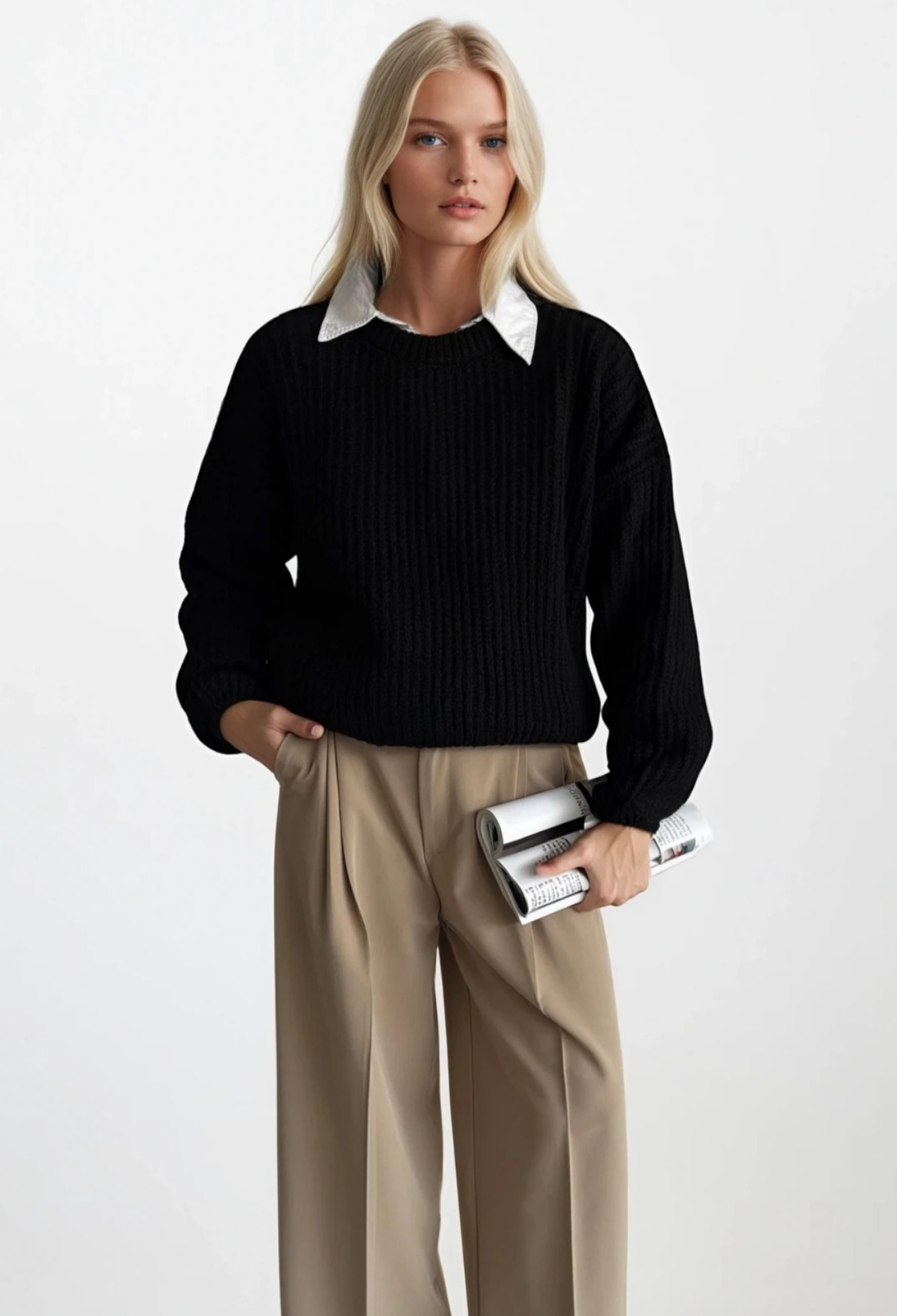 Sweater With Crew Neck And Regular Fit - Brand: Black Fashion - Women & Kids, Baby Clothes Wholesale - TheBS Women