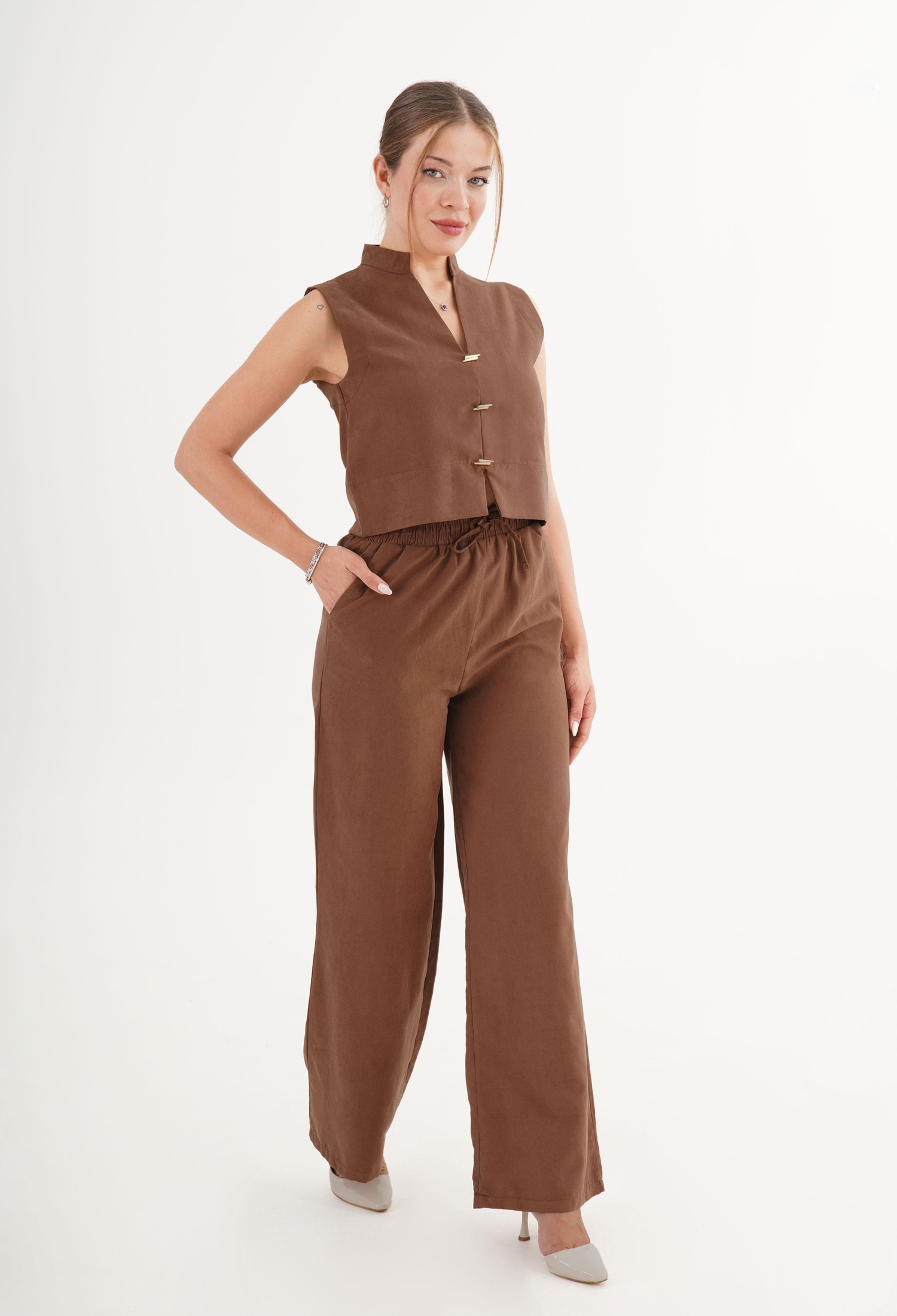 Brown Elegant Casual Set - Brand: Lustrin - Women & Kids, Baby Clothes Wholesale - TheBS Women