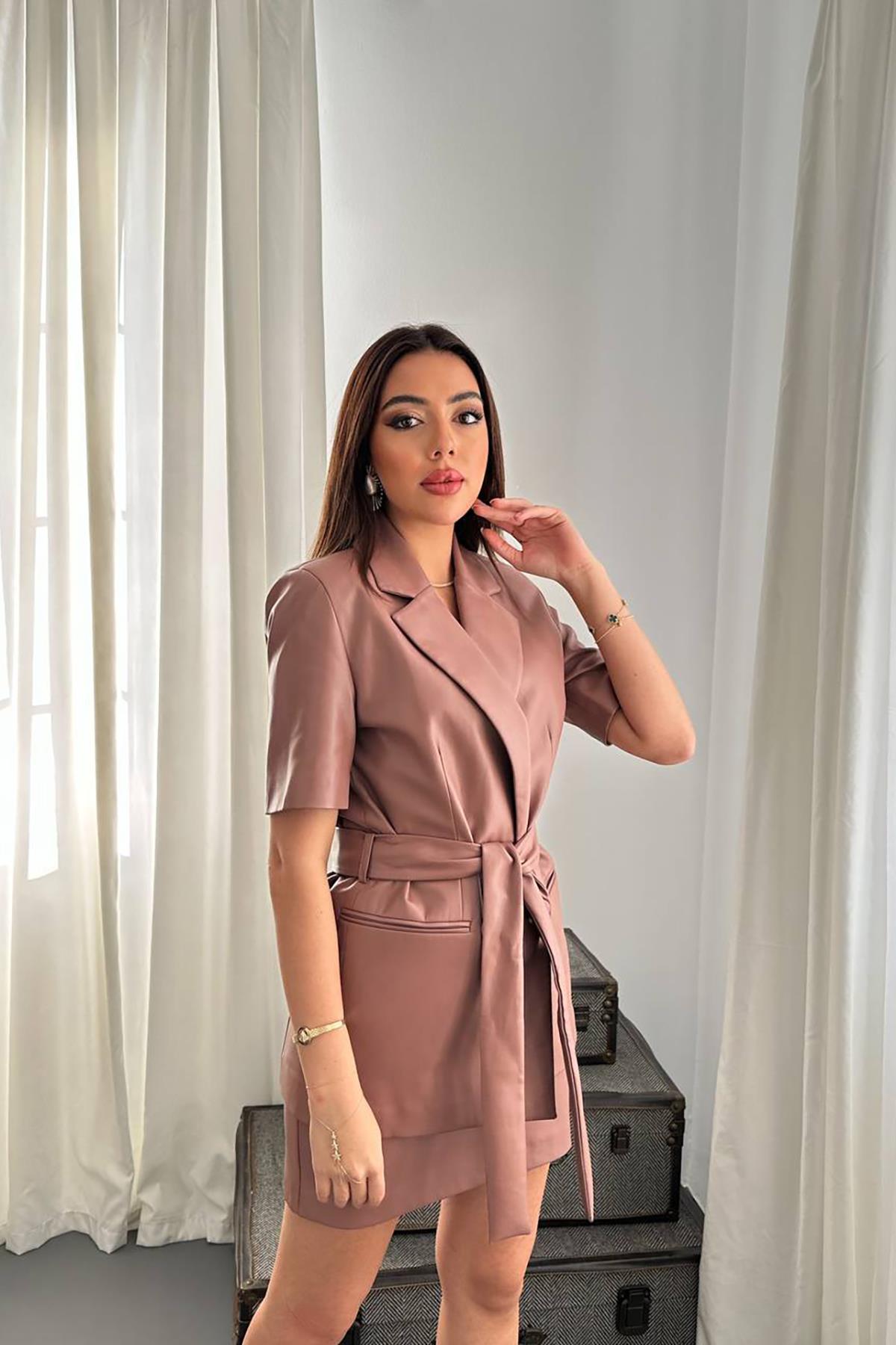 Leather Jacket And Skirt Set – Powder – Brand: Elisa – Women & Kids, Baby Clothes Wholesale – TheBS Women