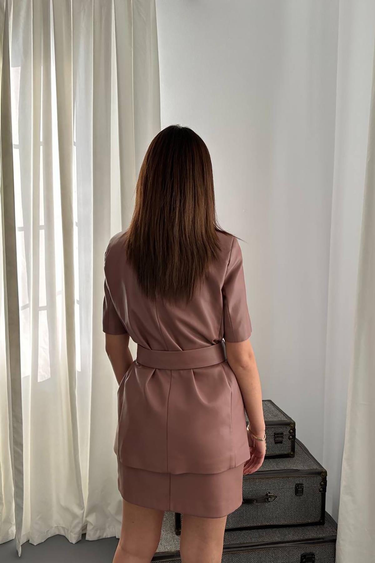 Leather Jacket And Skirt Set – Powder – Brand: Elisa – Women & Kids, Baby Clothes Wholesale – TheBS Women